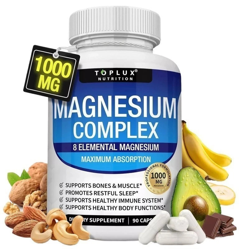 1-3 Pack Toplux Magnesium Complex 1000mg Supports 8 Elemental Magnesium