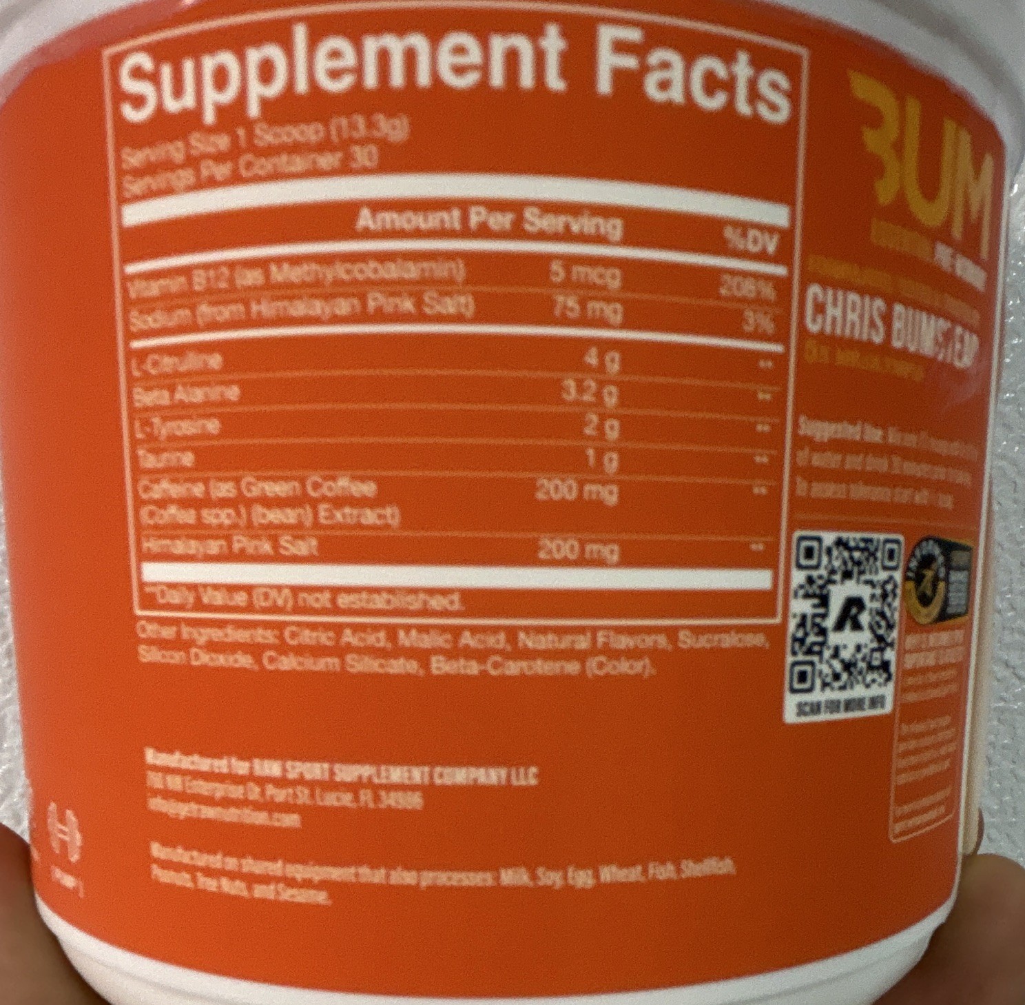 BUM Essential Pre-Workout Powder Orange 30 Servings 14.1 oz Exp 11/2027