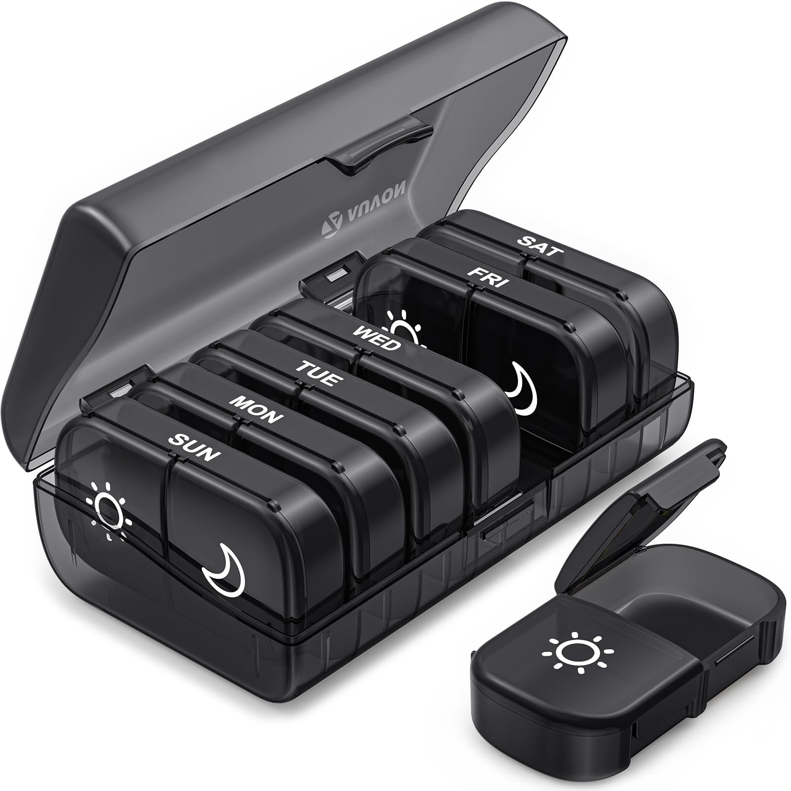 AUVON XL Weekly Pill Organizer 2 Times a Day, 1 Count (Pack of 1), Black
