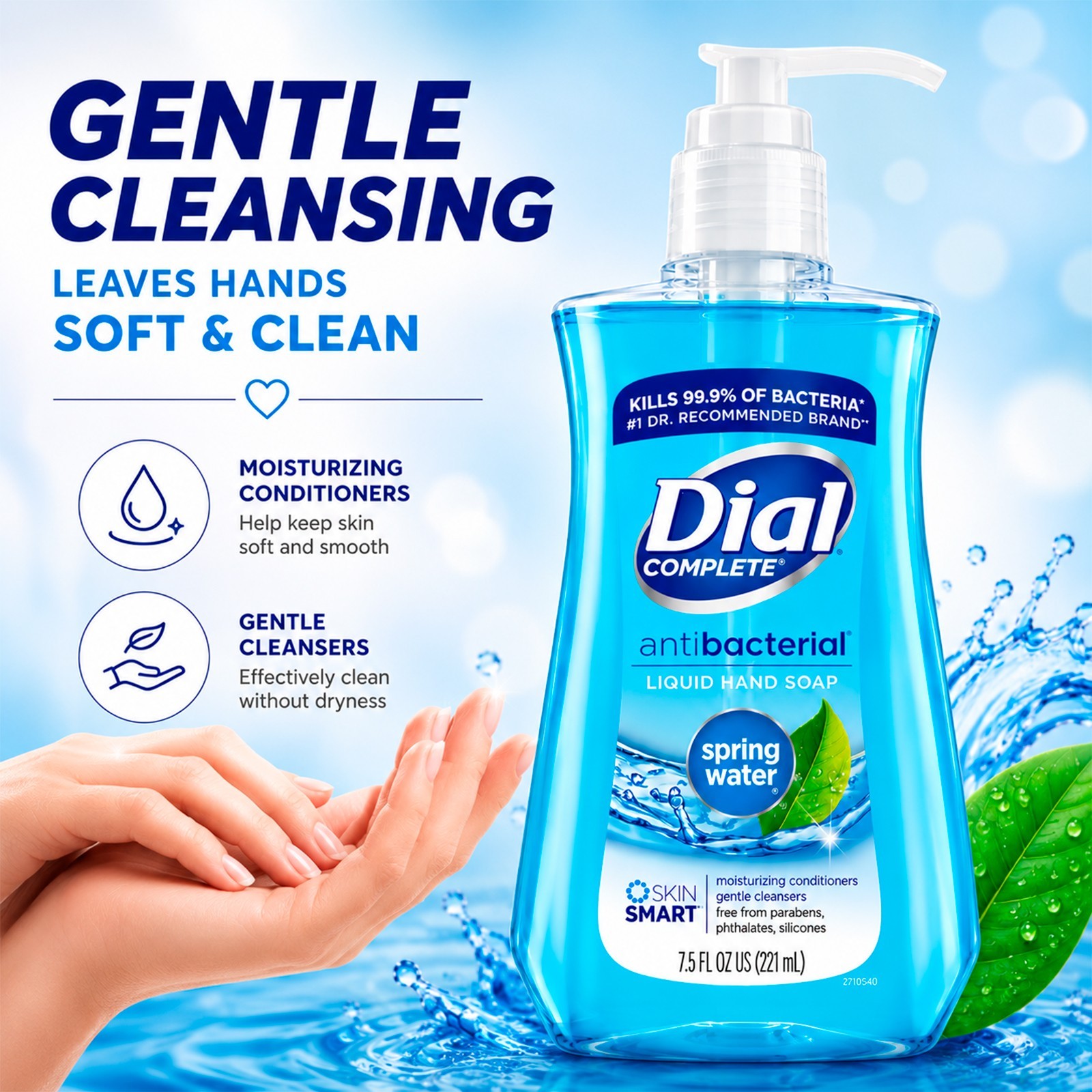 Dial Complete Antibacterial Liquid Hand Soap Spring Water 7.5 oz (12 Pack)