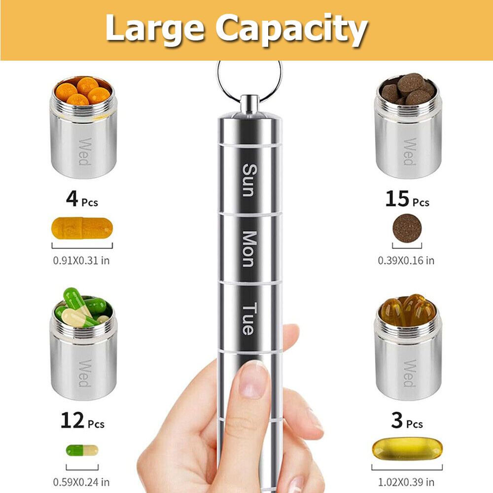 Weekly Metal Pill Box Organizer Portable 7 Days Waterproof Medicine Holder Case