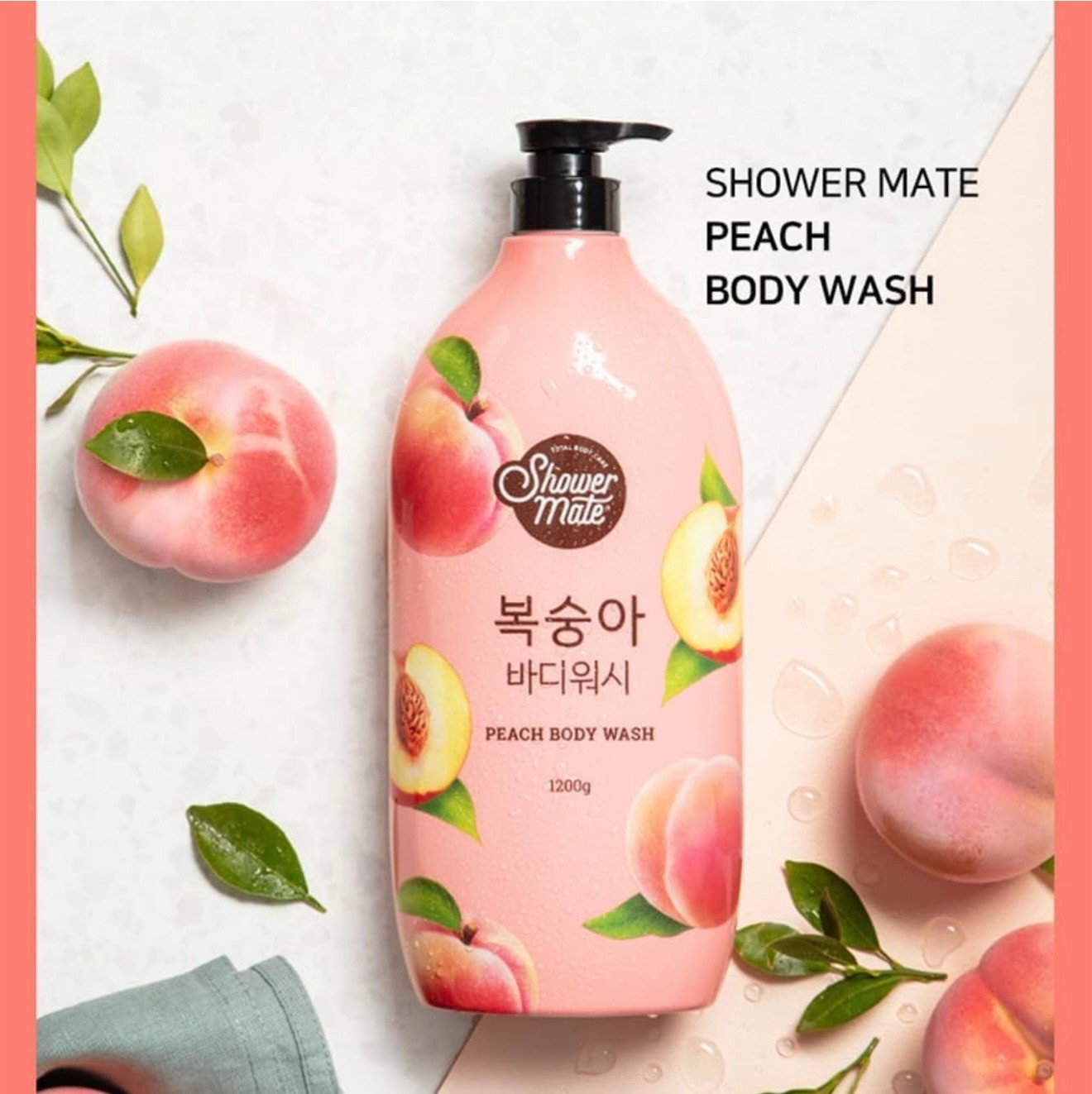 Shower Mate Peach Body Wash 40.57 fl oz (1200g), Moisturizing Daily Body Cleanse