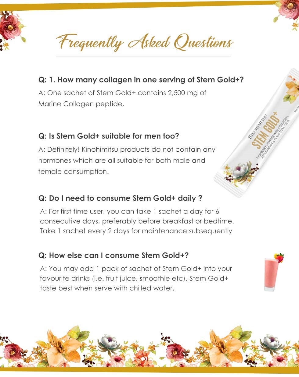 KINOHIMITSU Stem Gold 60 Days Supply Collagen 180g – Improves Skin Elasticity