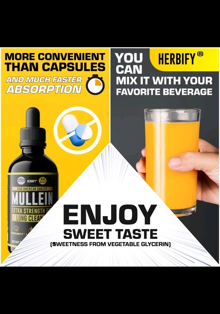 HERBIFY Mullein Leaf Extract Liquid Drops 4oz Respiratory & Lung Detox Cleanse