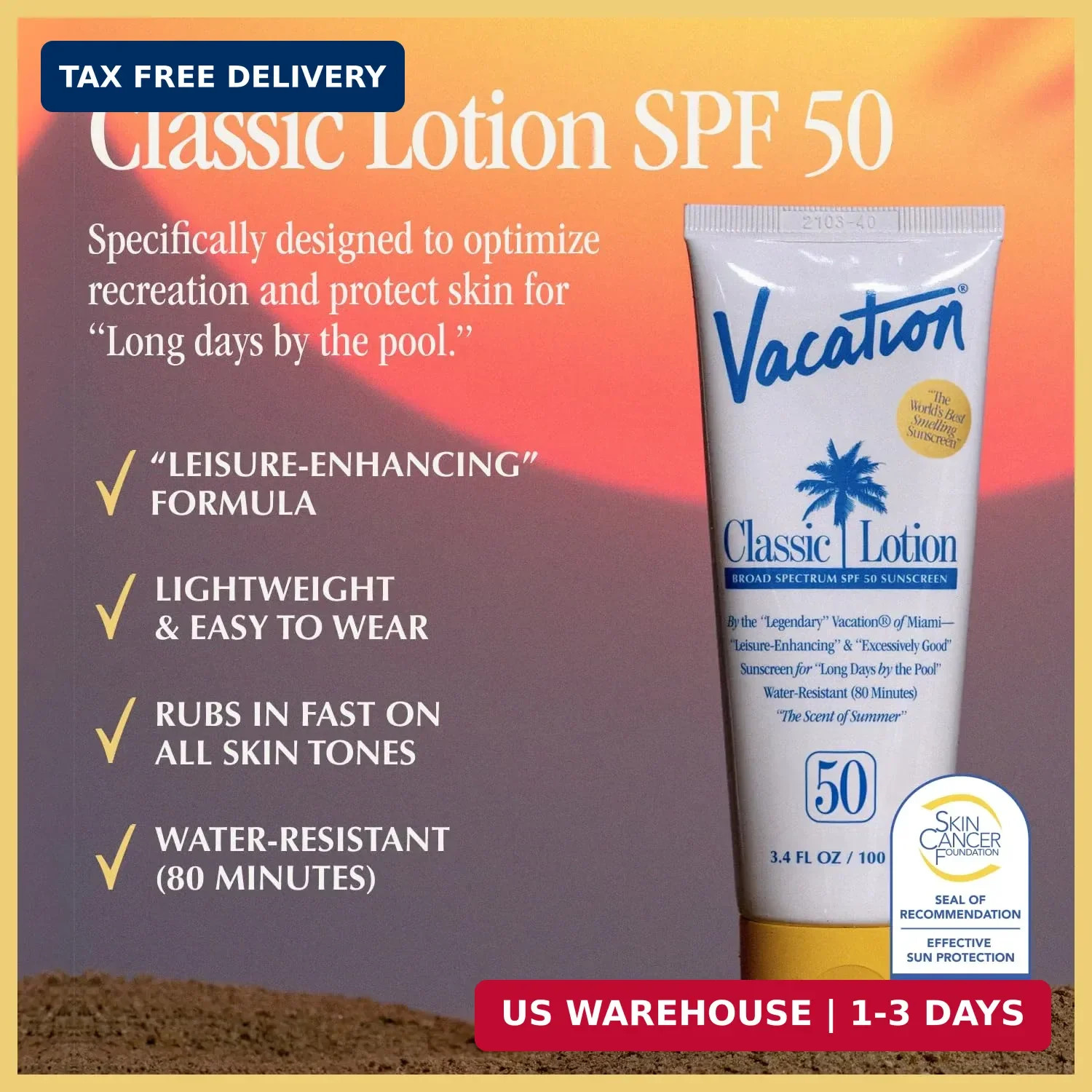 Vacation Classic SPF 50 Sunscreen Lotion and Air Freshener Bundle, 3.4 Fluid Oun