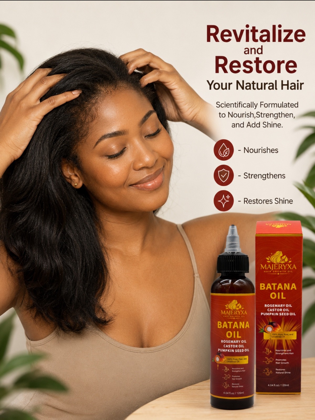 MAJERYXA Batana Hair Growth Oil w/ Rosemary, Castor & Pumpkin Seed 4.04oz/120ml