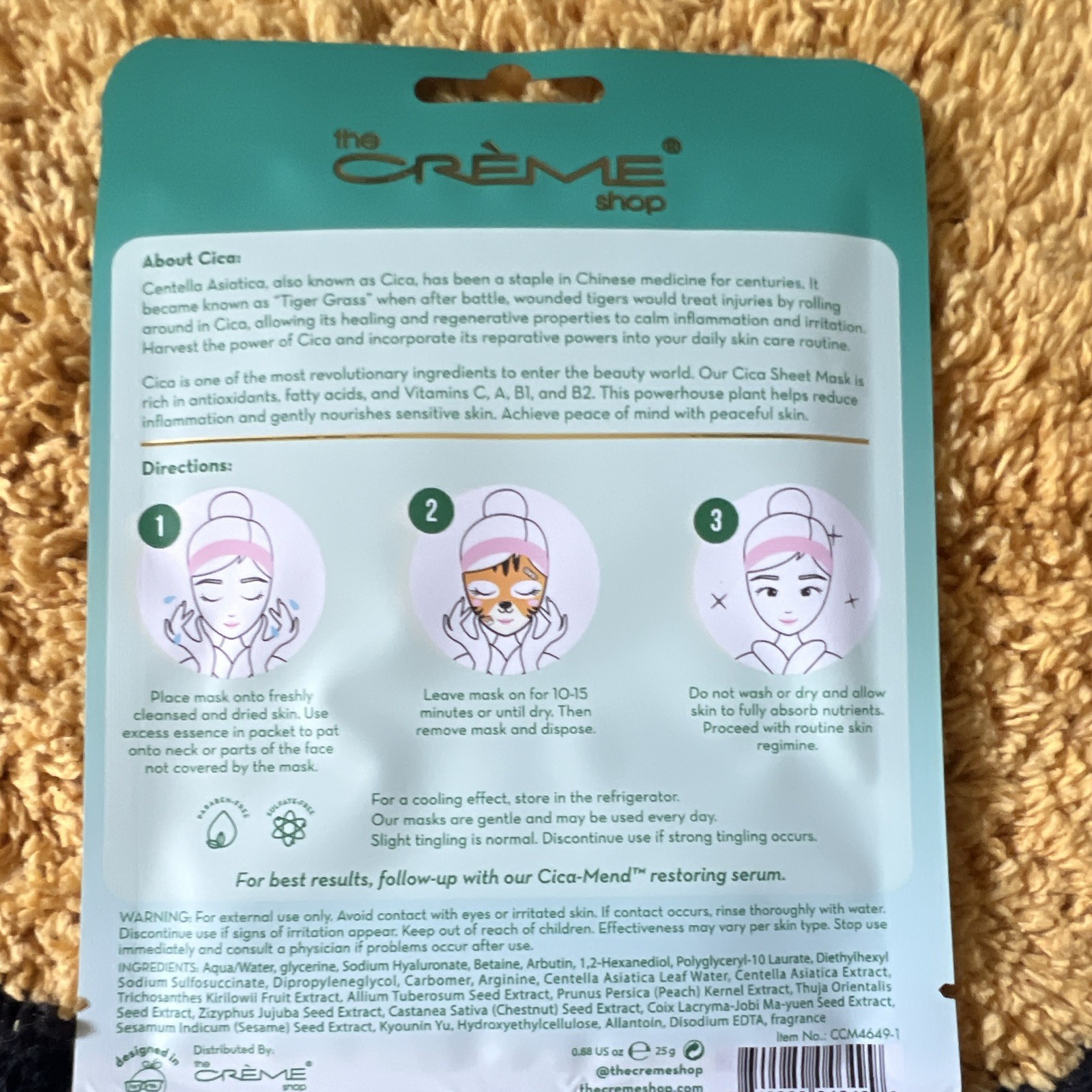 The Crème Shop Cica-Mend Animal Cica Sheet Mask Soothing SPF 25 Cruelty-Free 3pk
