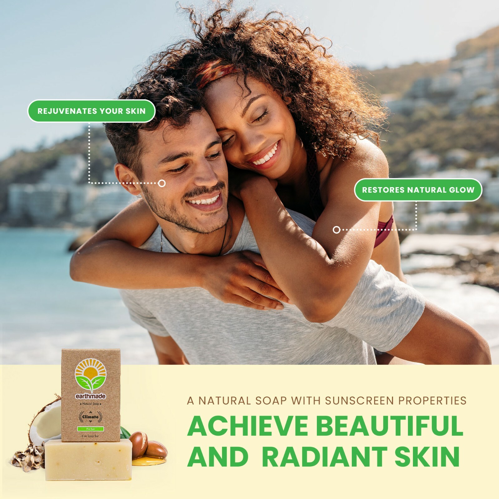 Earthmade Climate Sunscreen Soap, All-natural Body Soap and Defense Bodywash