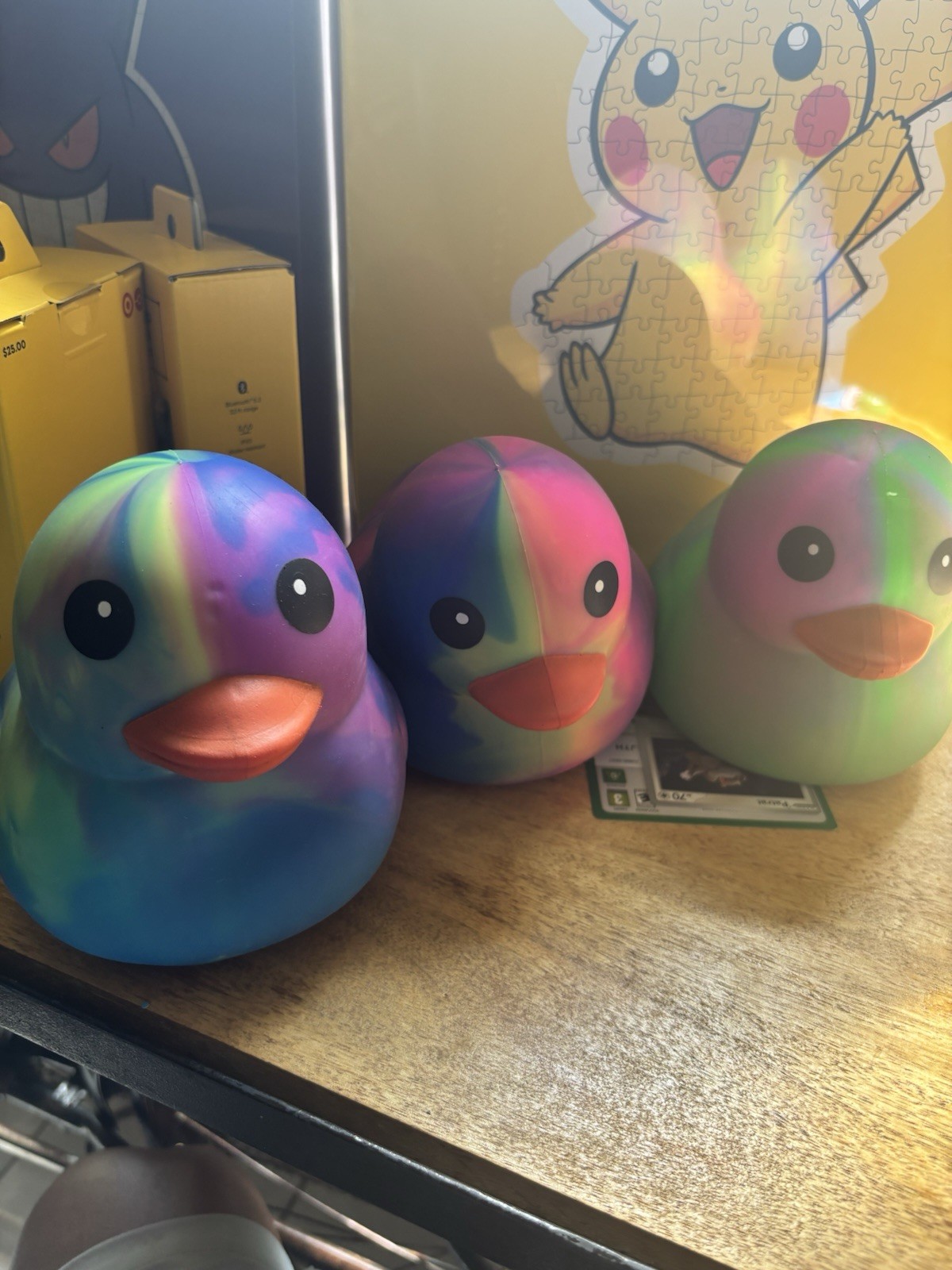 Multicolor Duck Squeeze Ball Stress Reliever Toy, Squeezable Tie-Dye, Lot of 3