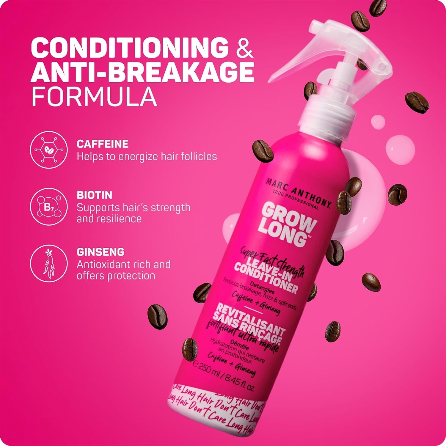 Grow Long Leave-In Conditioner Spray: Hydrating Biotin & Ginseng Formula, 8.4 Oz