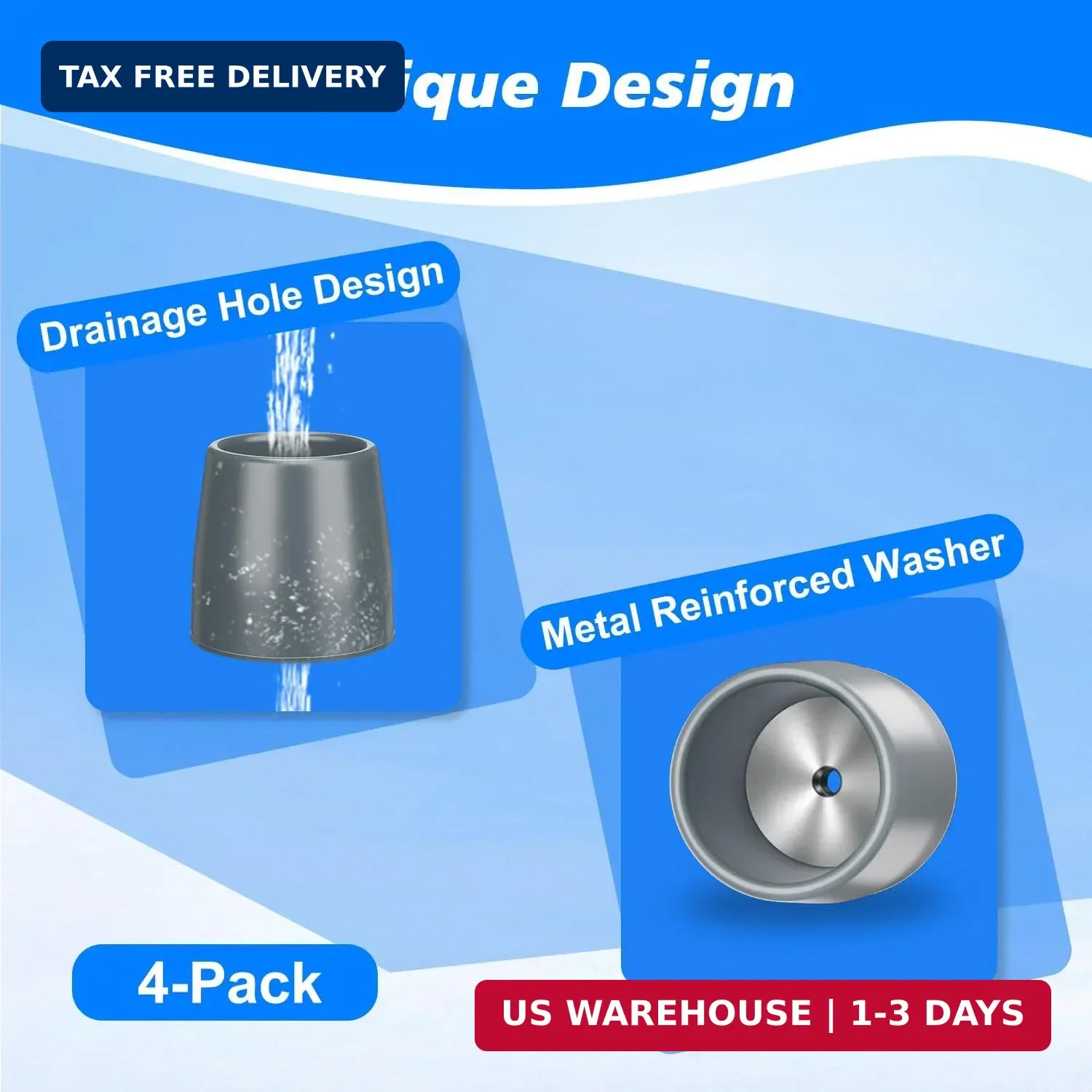 Pack of 4 Walker Tips 1 1/8in Rubber Non-Slip Replacement Feet w/ Metal Washer