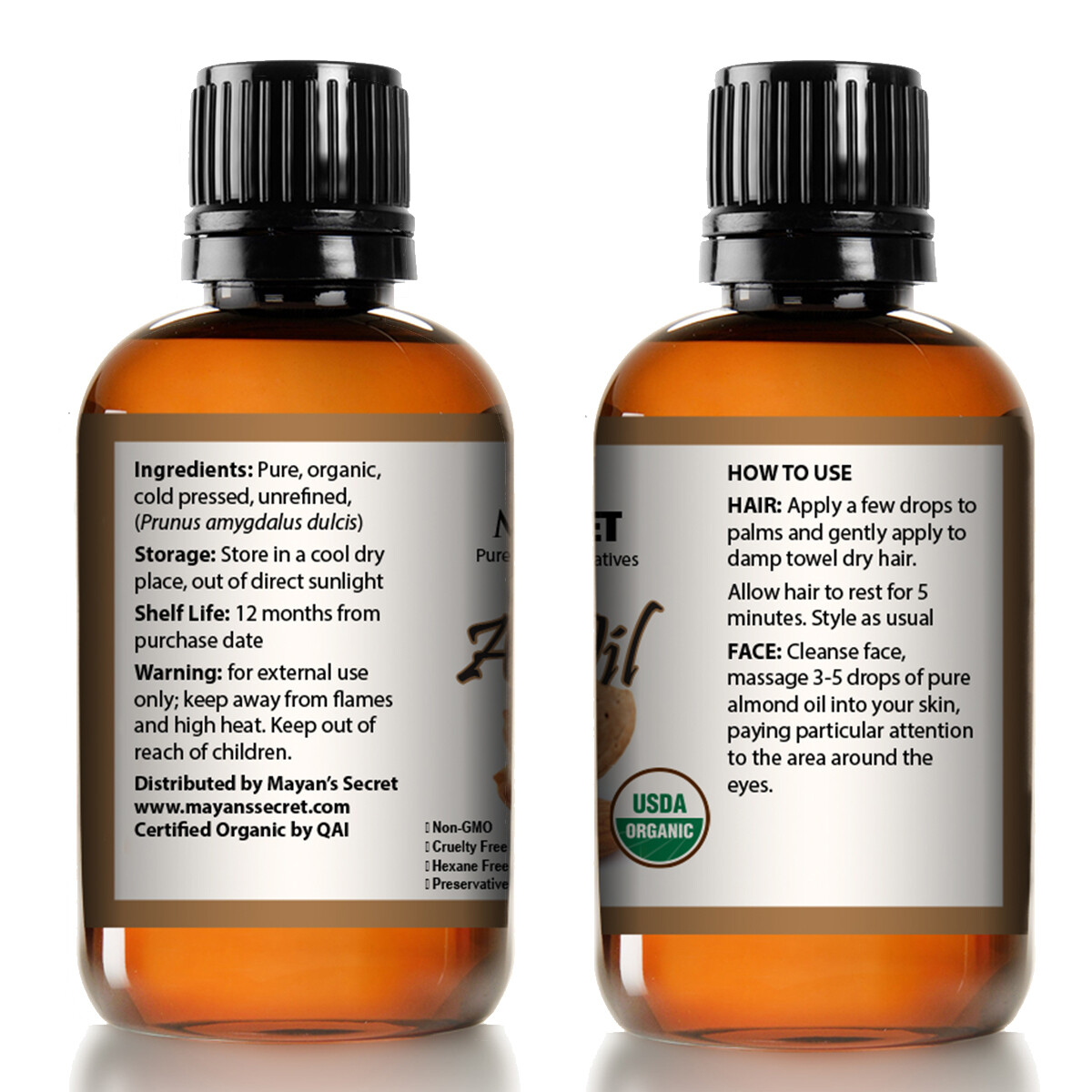 SWEET ALMOND OIL USDA CERTIFIED ORGANIC CARRIER COLD PRESSED UNREFINED 4OZ