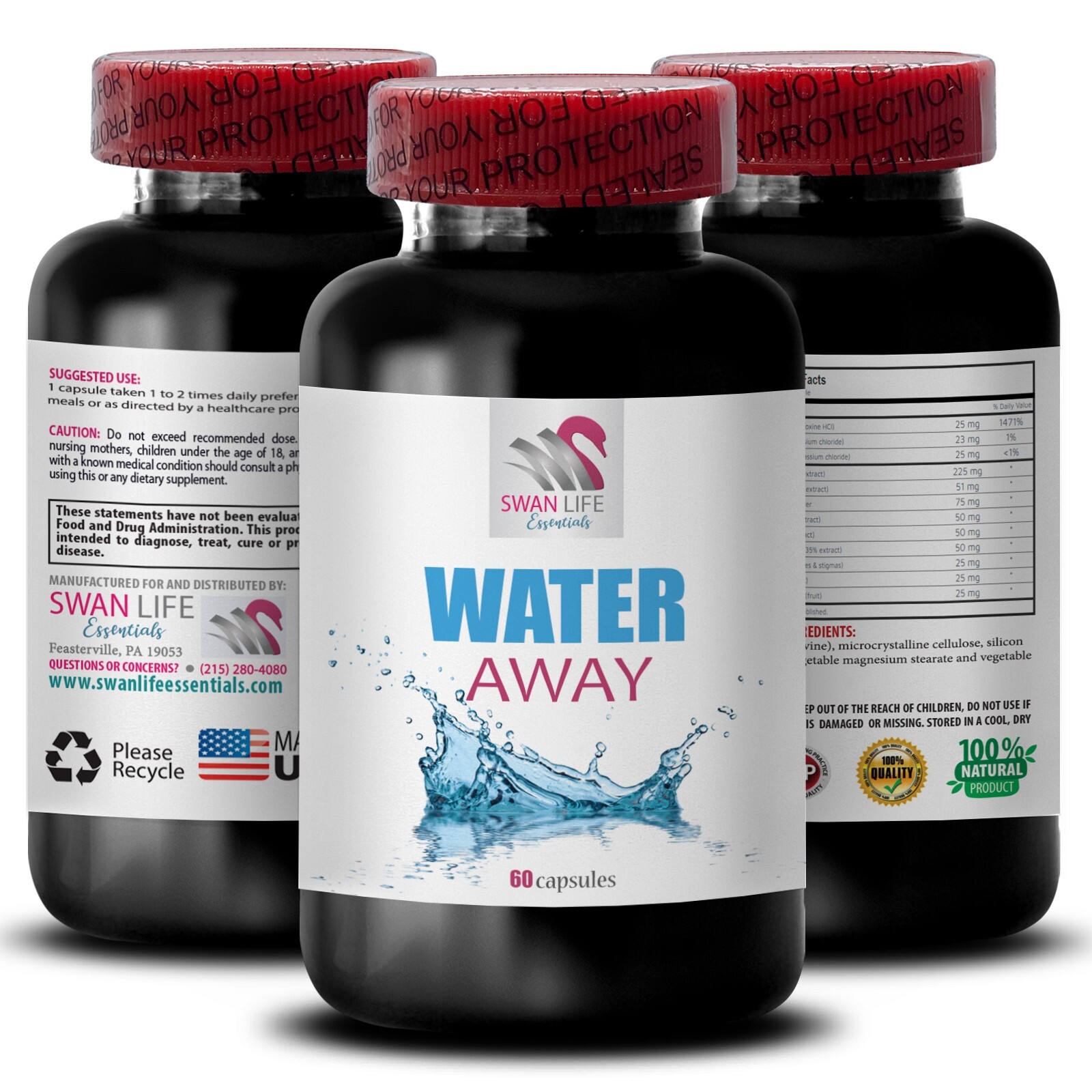 Light Flow – WATER PILLS – Balanced Release 3 Bottles 180 Capsules