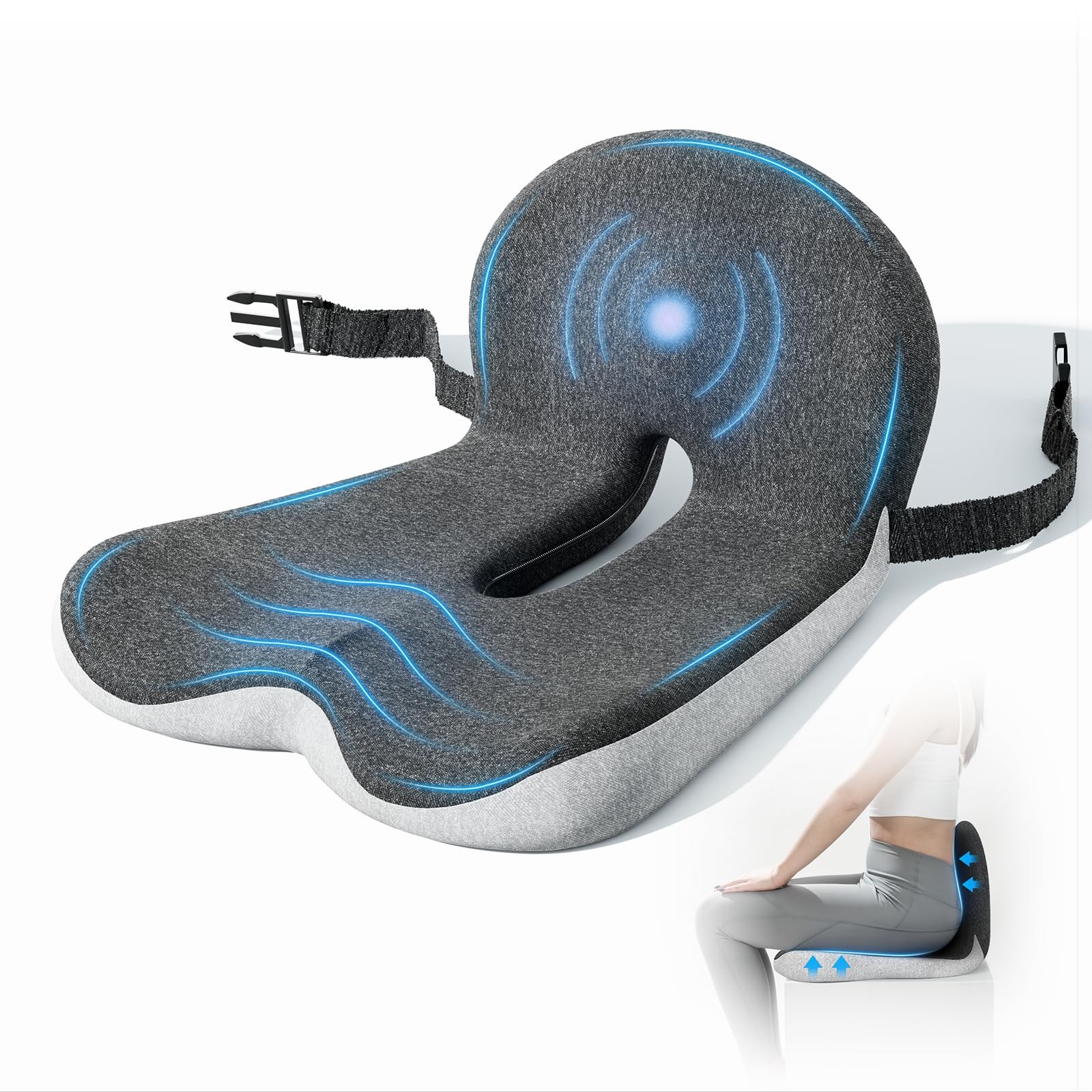 jpinlr Truck Driver Seat Cushion, Memory Foam LShaped Ergonomic Cushion for O…