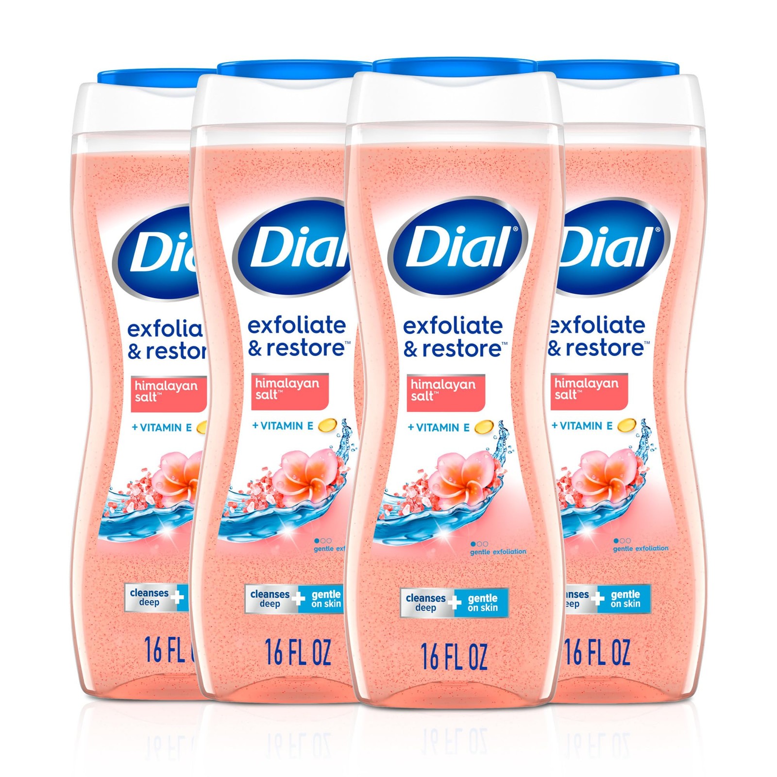 Dial Body Wash, Exfoliate & Restore Himalayan 16 Fl Oz (Pack of 4), Pink