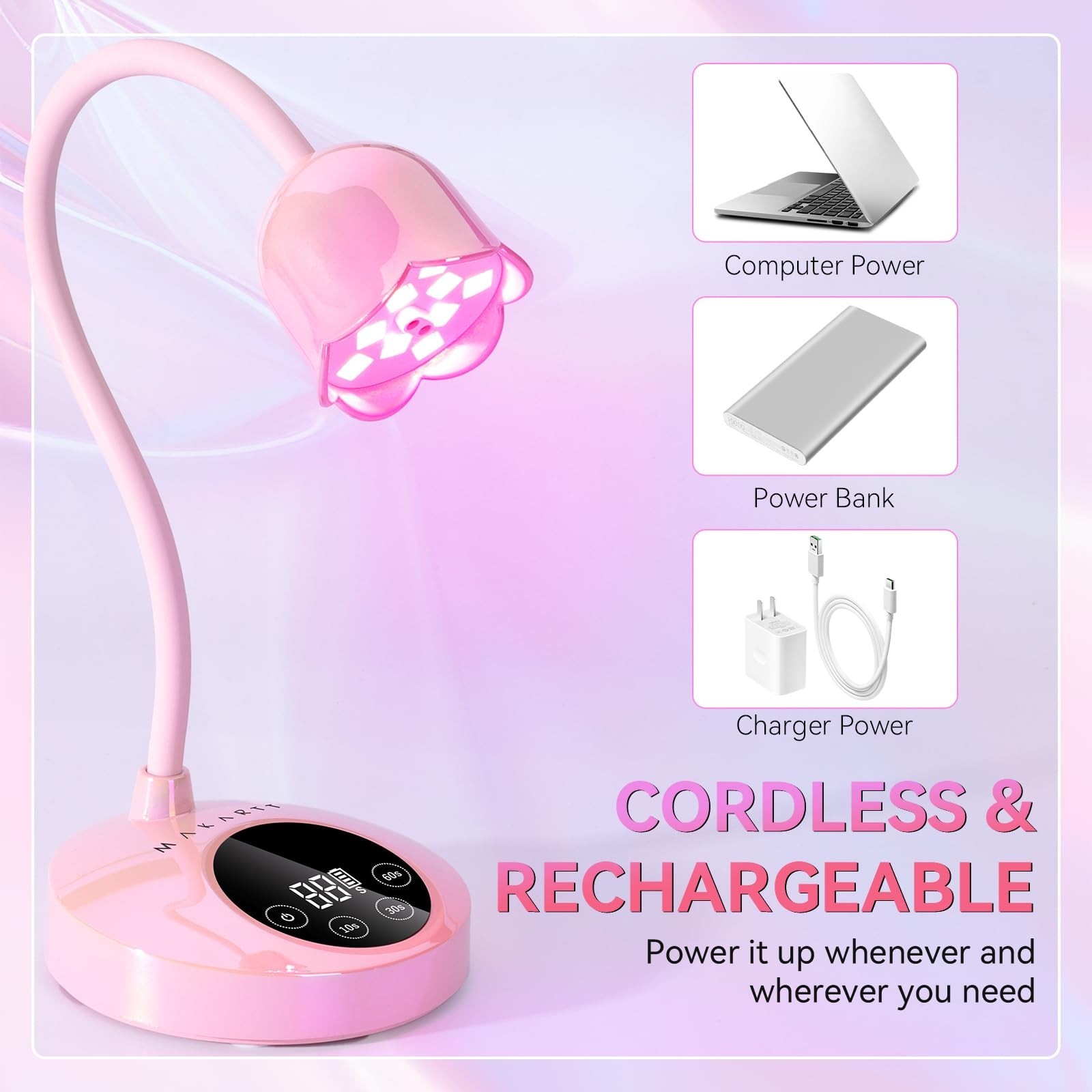 Cordless Mini UV LED Nail Lamp – 10s Flash Cure, Rechargeable Gooseneck Dryer, A