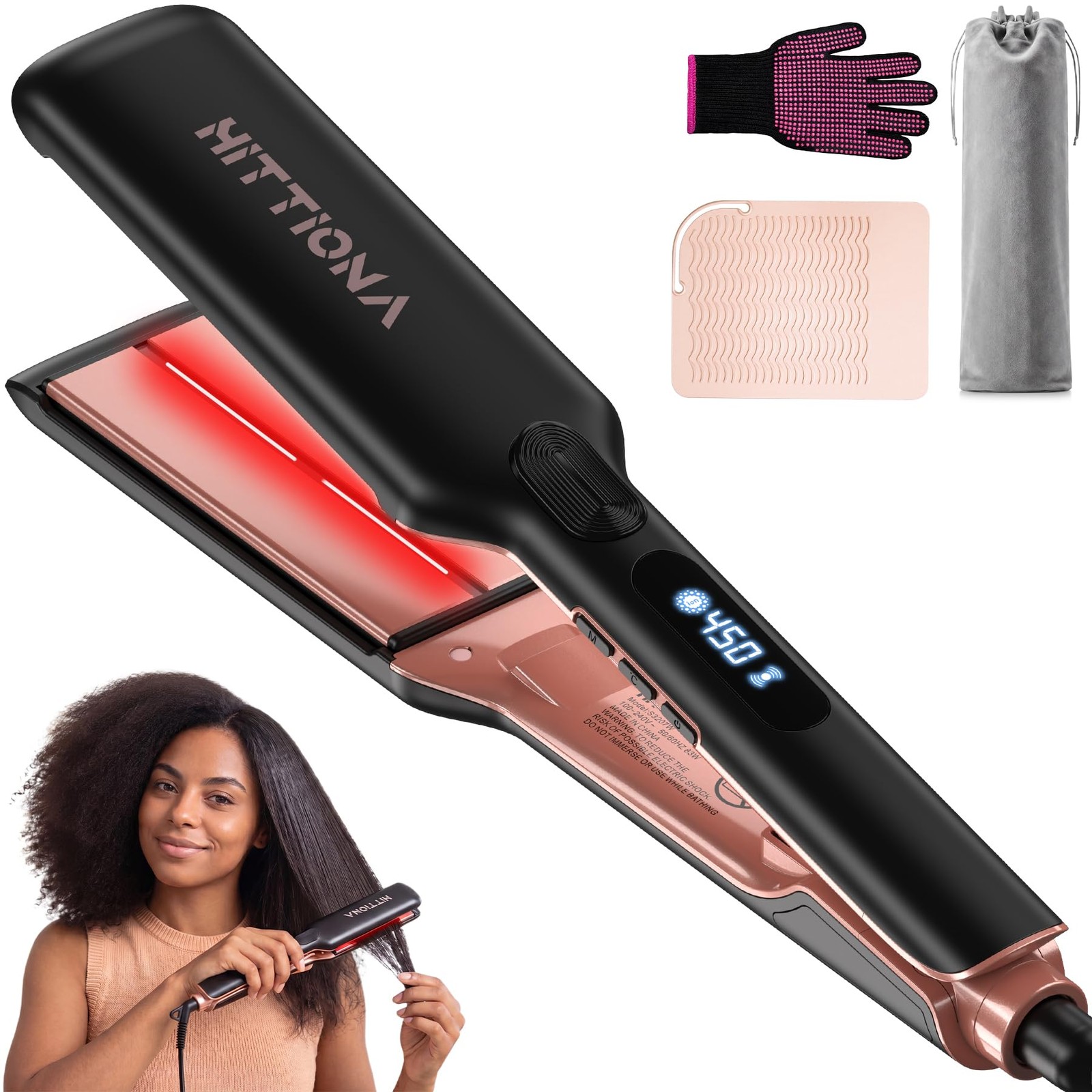 Hittiona Infrared Ceramic Ionic Flat Iron Hair Straightener Sonic Vibration