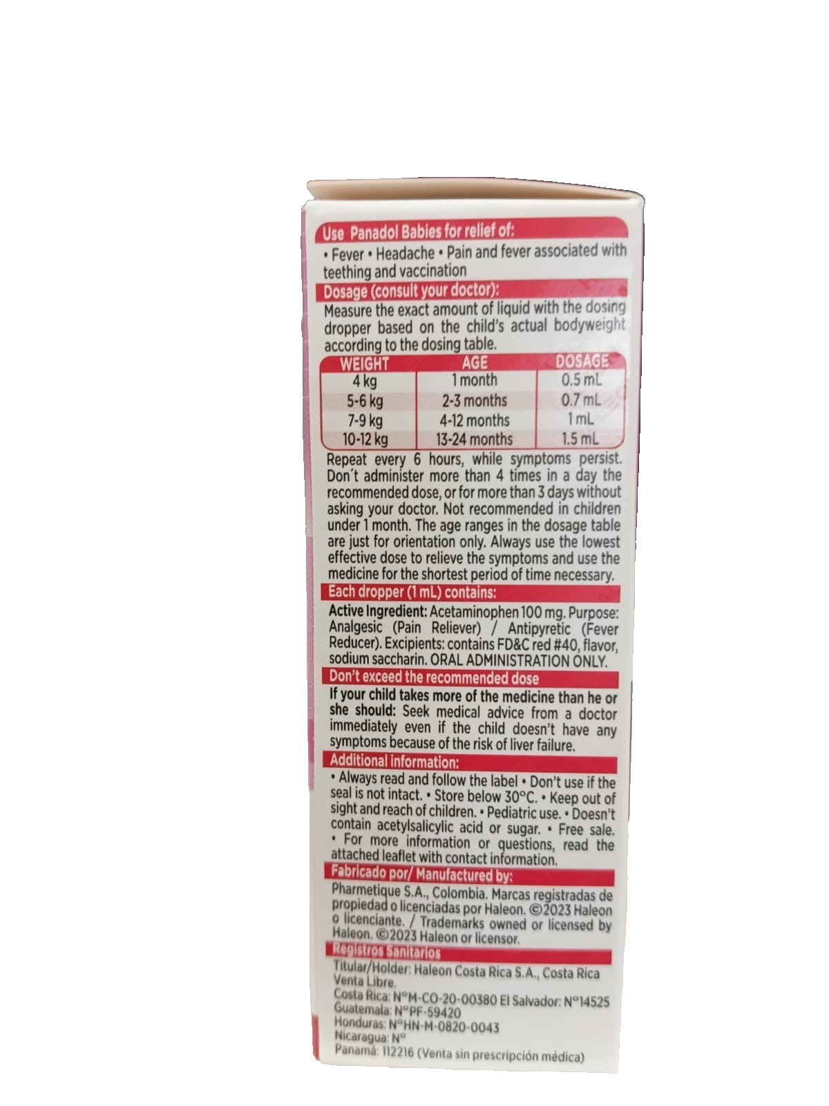 Panadol Babies Drops Raspberry Flavor 15 ml (1-24 months)