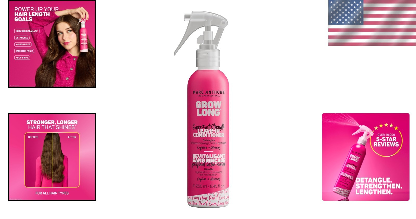 Grow Long Leave-In Conditioner Spray: Hydrating Biotin & Ginseng Formula, 8.4 Oz