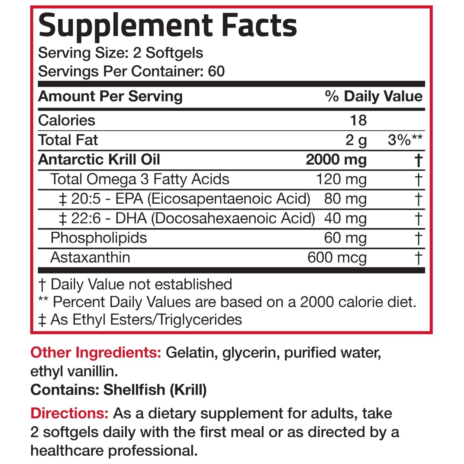 Antarctic Krill Oil 2000mg – Omega-3 EPA DHA, Astaxanthin, Phospholipids, 120 So
