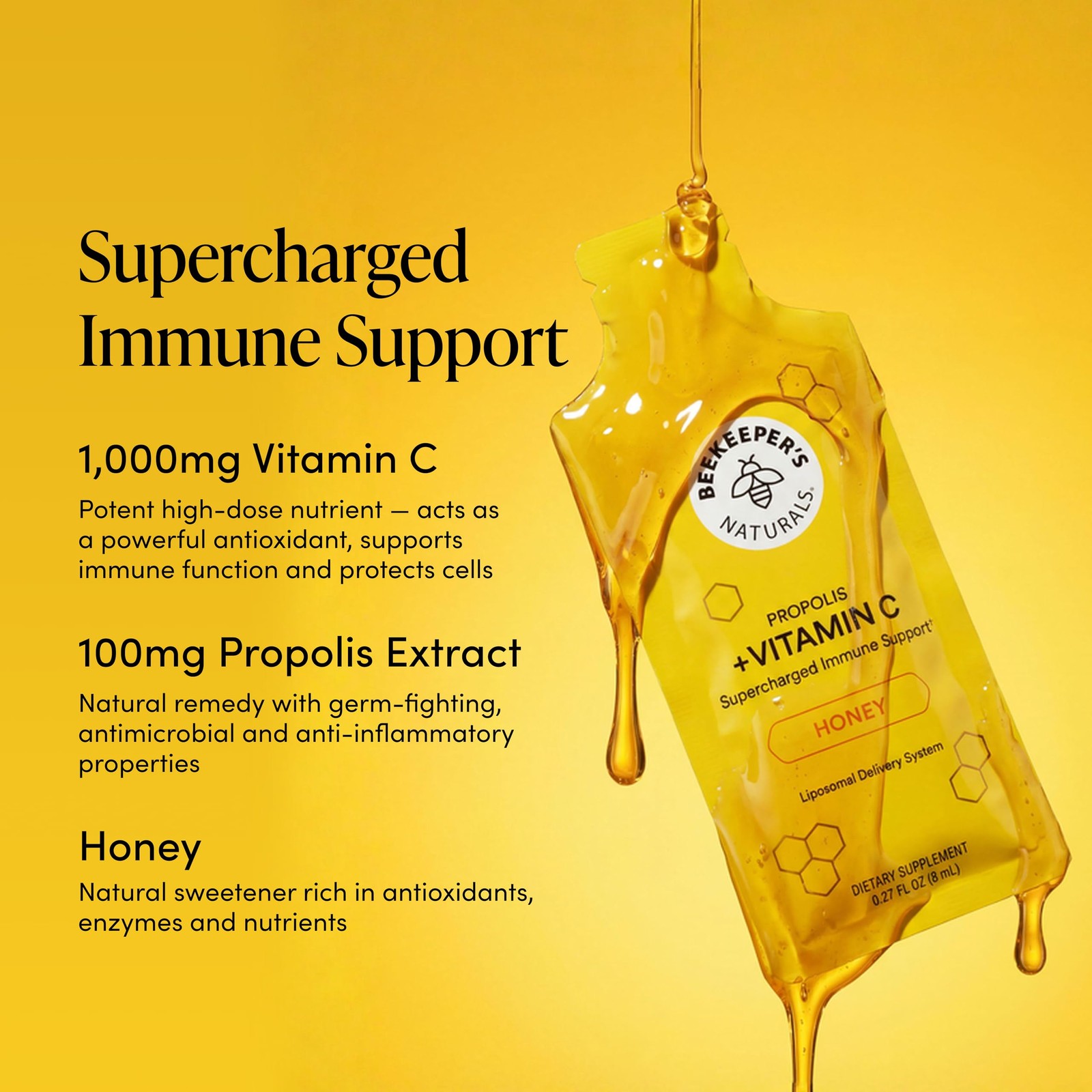 Propolis Liposomal Vitamin C 1000mg Immune Support 30 Ct Beekeeper s Organic
