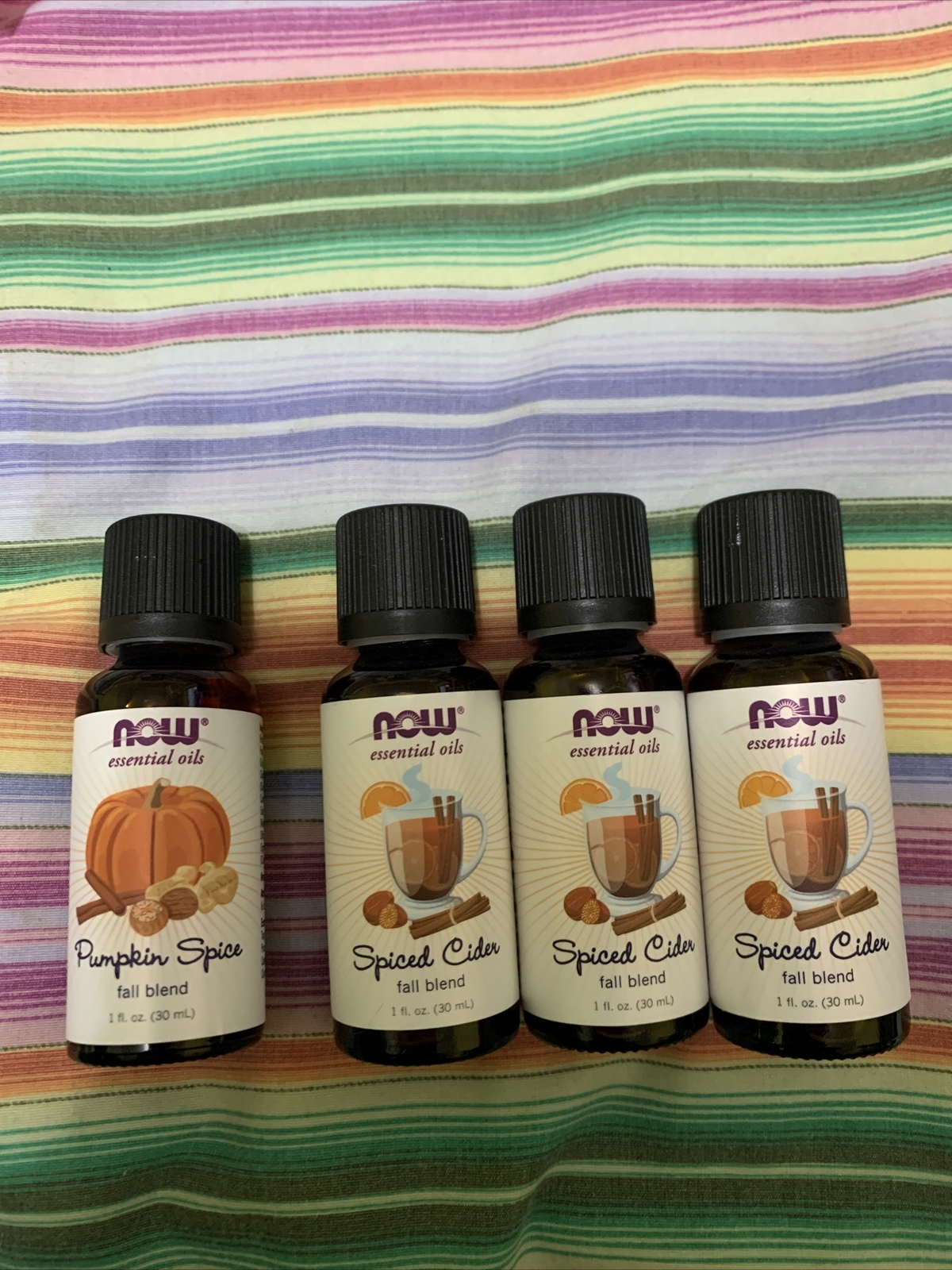 (3)Now Essential Oils Spiced Cider 3x1oz, (1) Pumpkin Spice 1oz exp.09/2024