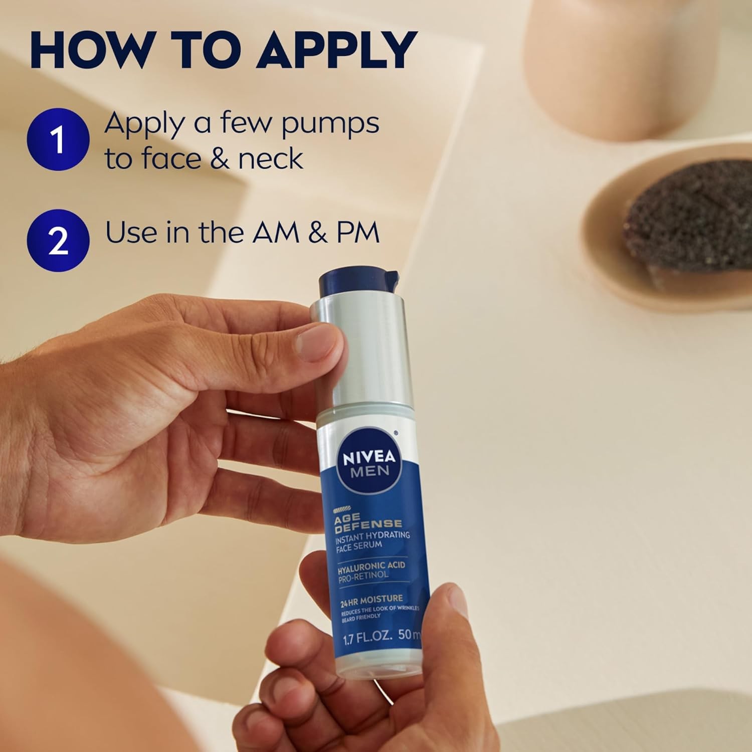 NIVEA MEN Age Defense Hydrating Face Serum Pro-Retinol 1.7 oz