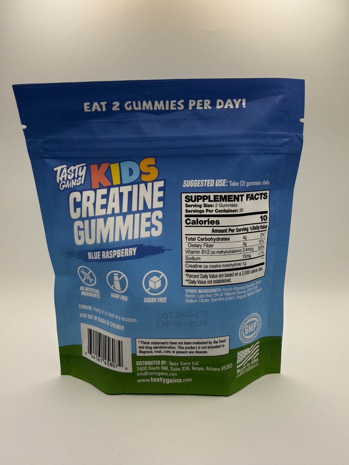 TASTY GAINS Kids Creatine Gummies Supplement Blue Raspberry 60 Count – Brand New