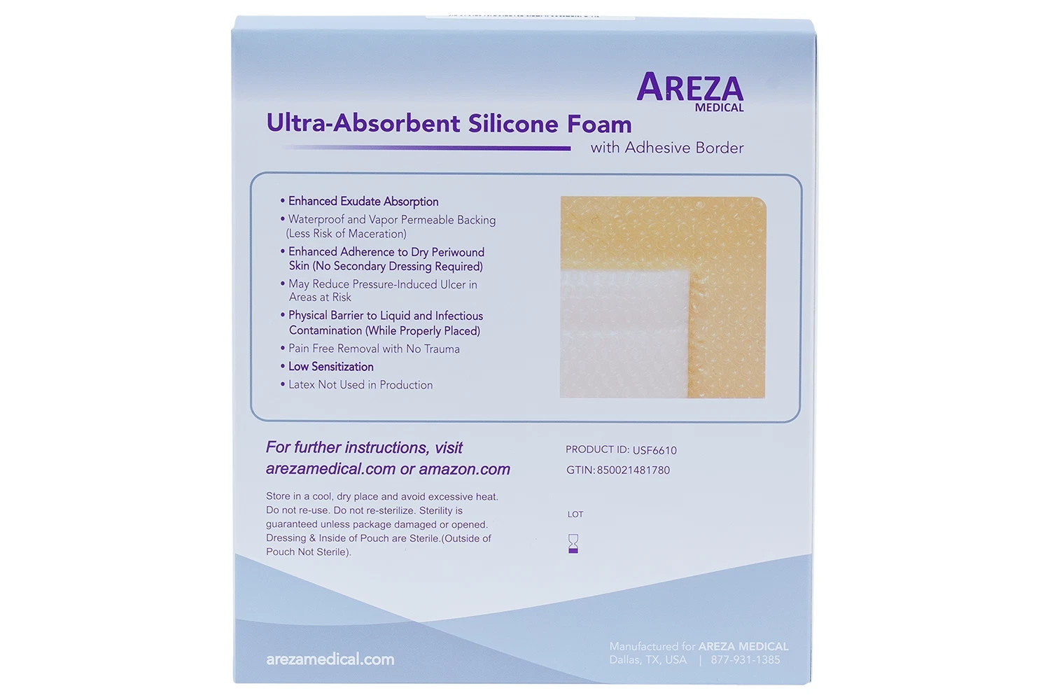 Silicone Foam w/ Super-Absorbent Layer, 6″x6″ – 100 Dressings – Buy in Bulk!