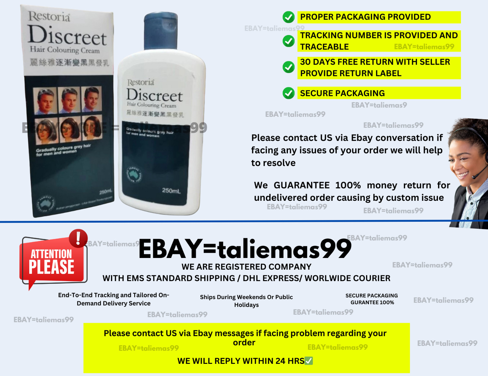 Restoria Discreet Hair Cream 250ml – Grey Hair Reversal & Natural Color Restore