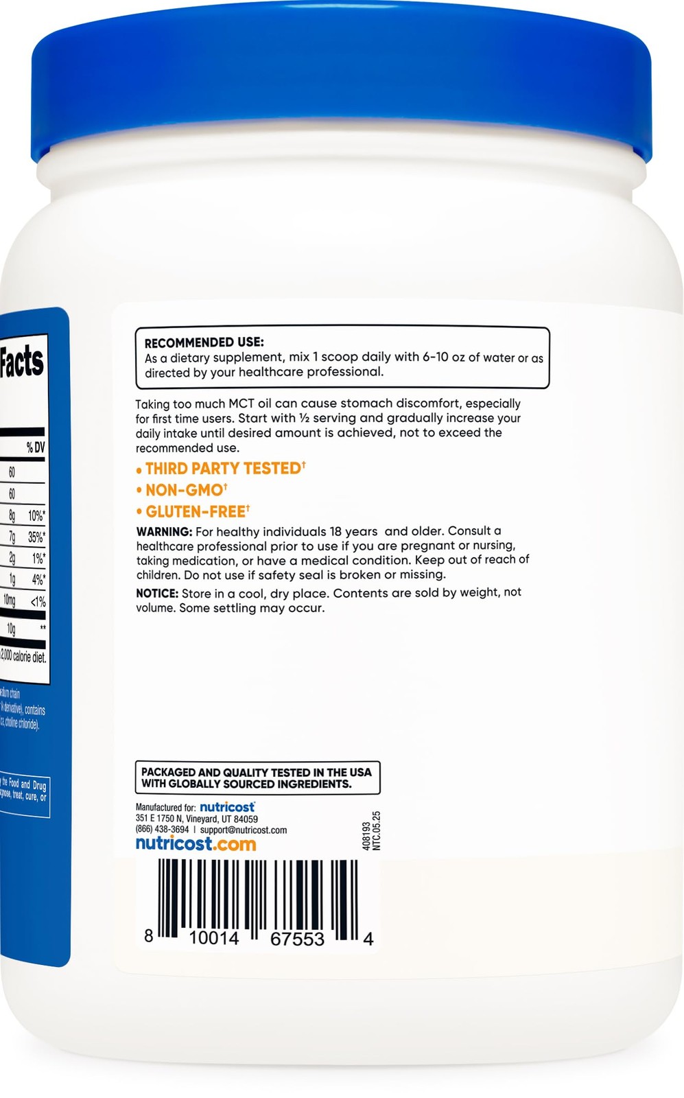 Nutricost C8 MCT Oil Powder 1LB (16.2oz) – 95% 16.2 Ounce (Pack of 1)