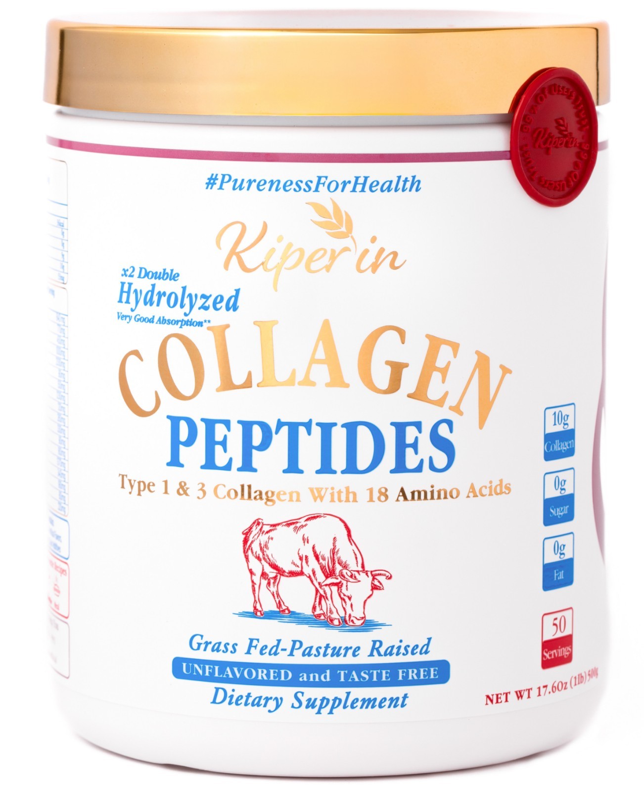 Kiperin Hydrolyzed Collagen Peptides Powder for Women, Unflavored, 500g