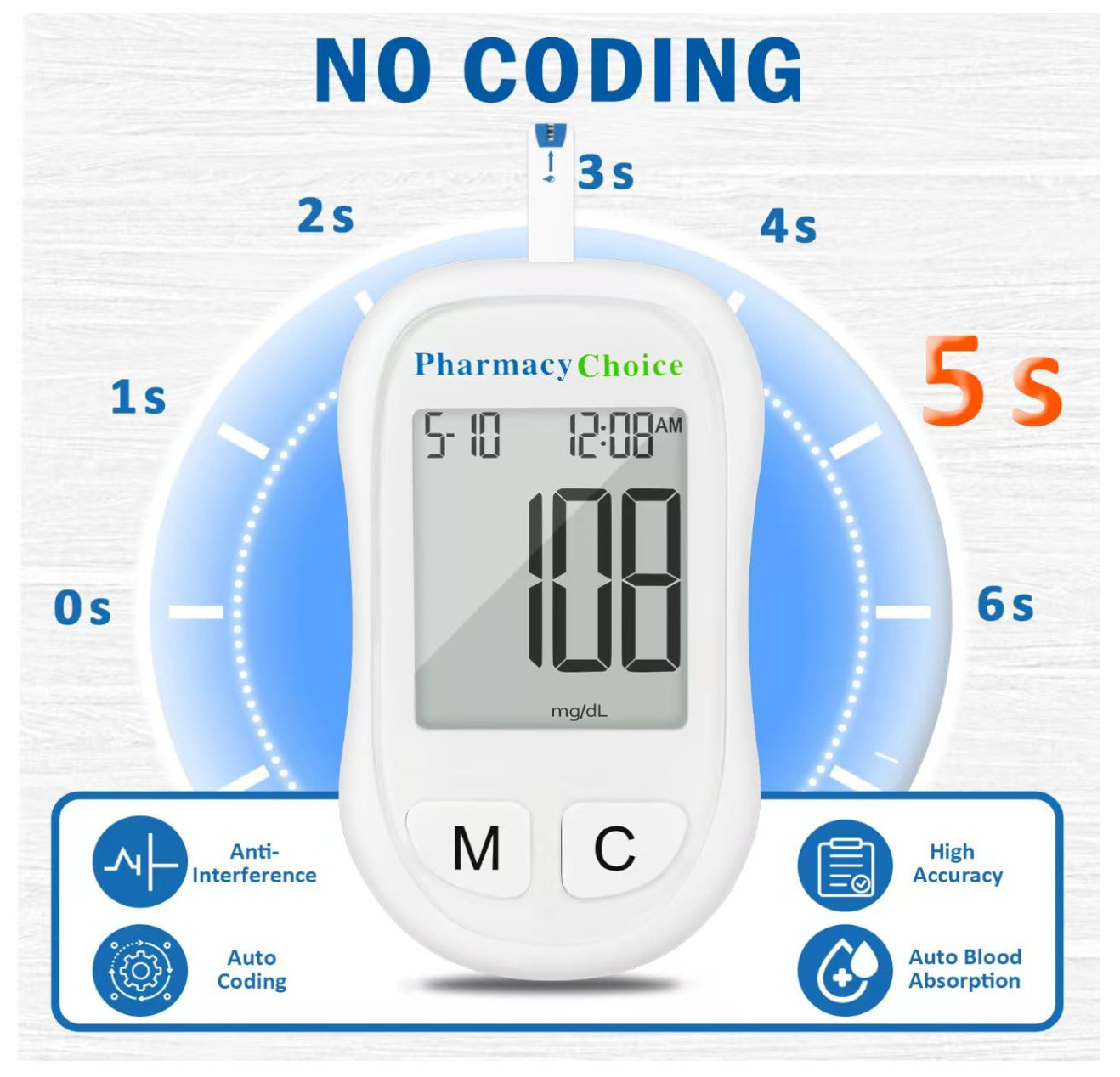 Diabetes Test Kit Blood Sugar Glucose Monitor Meter 100 Pcs Strip Tester Machine