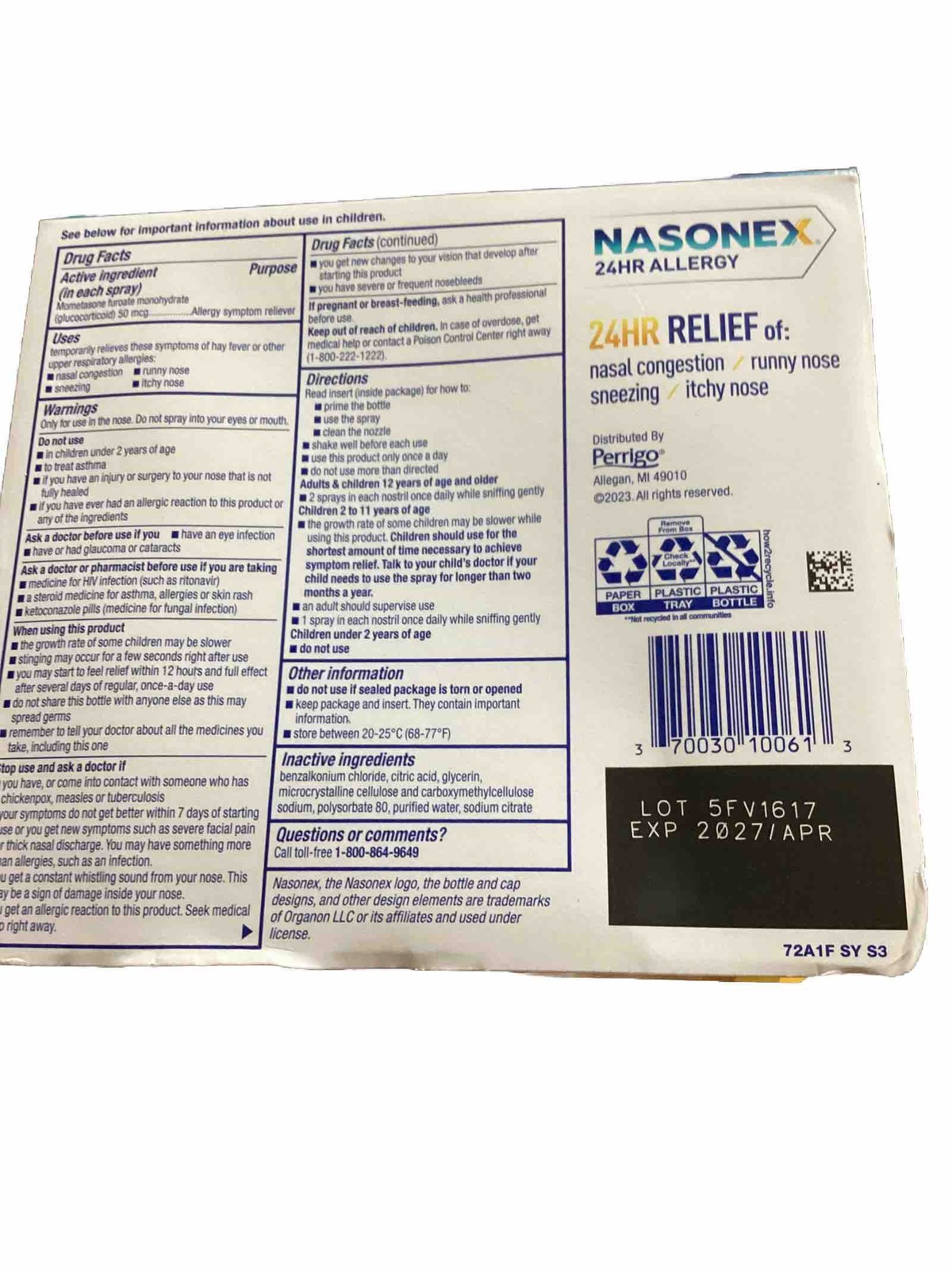 Nasonex 24 Hour Allergy + Congestion Twin Pack 2X120 =240 Sprays Exp: 4/2027