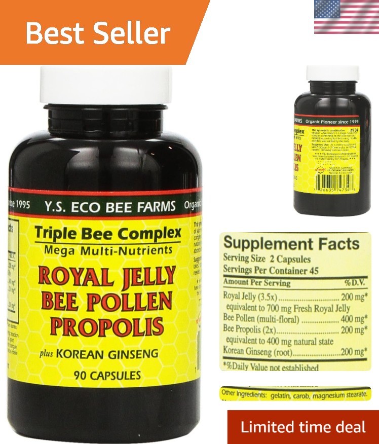 90 Count Ginseng-Infused Royal Jelly, Bee Pollen & Propolis for Kids’ Health