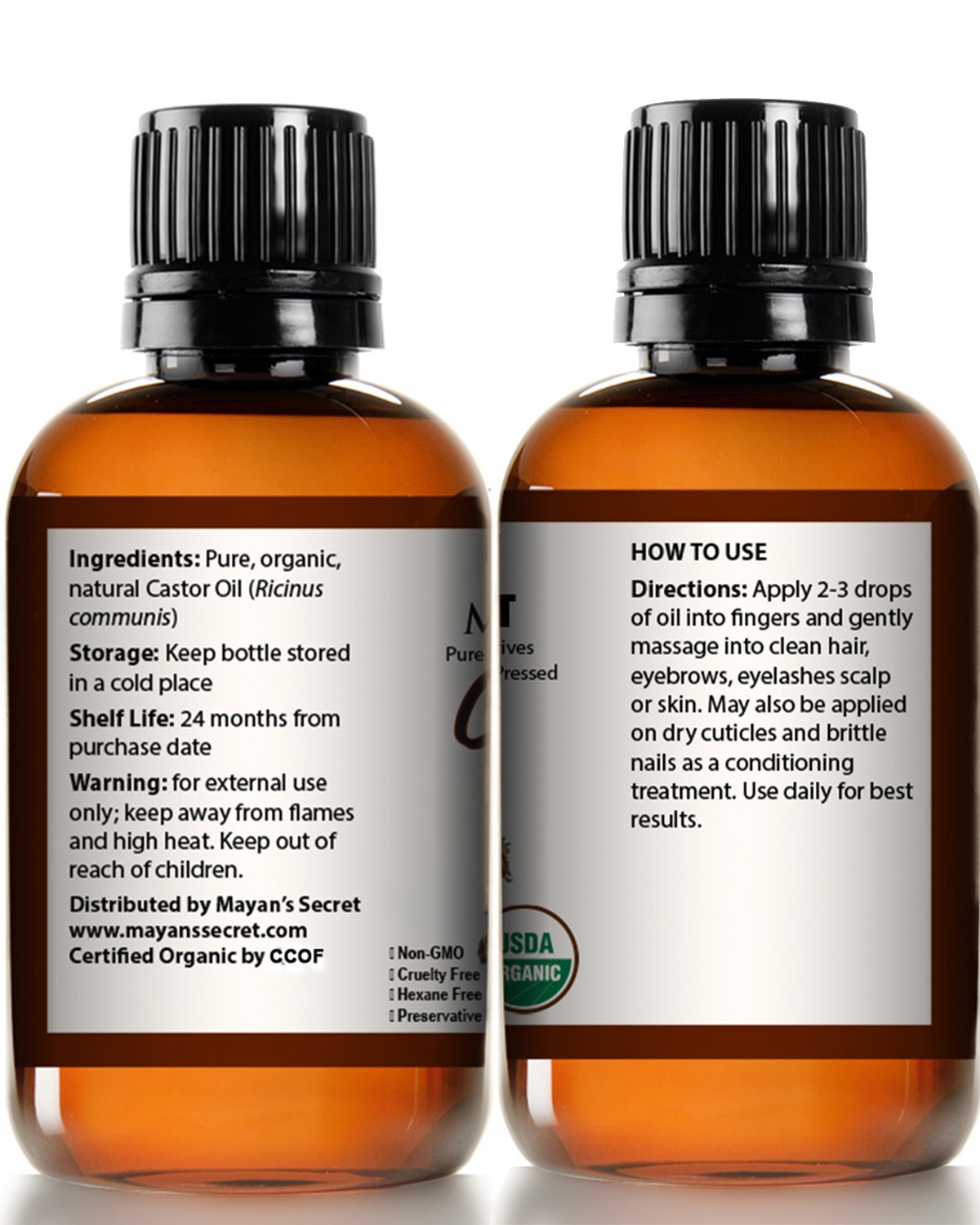 100% USDA ORGANIC Castor Oil for Eyelashes, Eyebrows,Hair Growth,Skin & Face 4oz