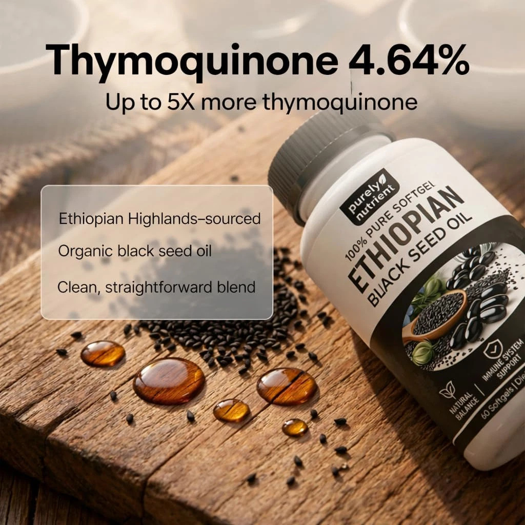 Ethiopian Black Seed Oil Softgels |4.64% Thymoquinone |Gluten-Free, 60 capsules