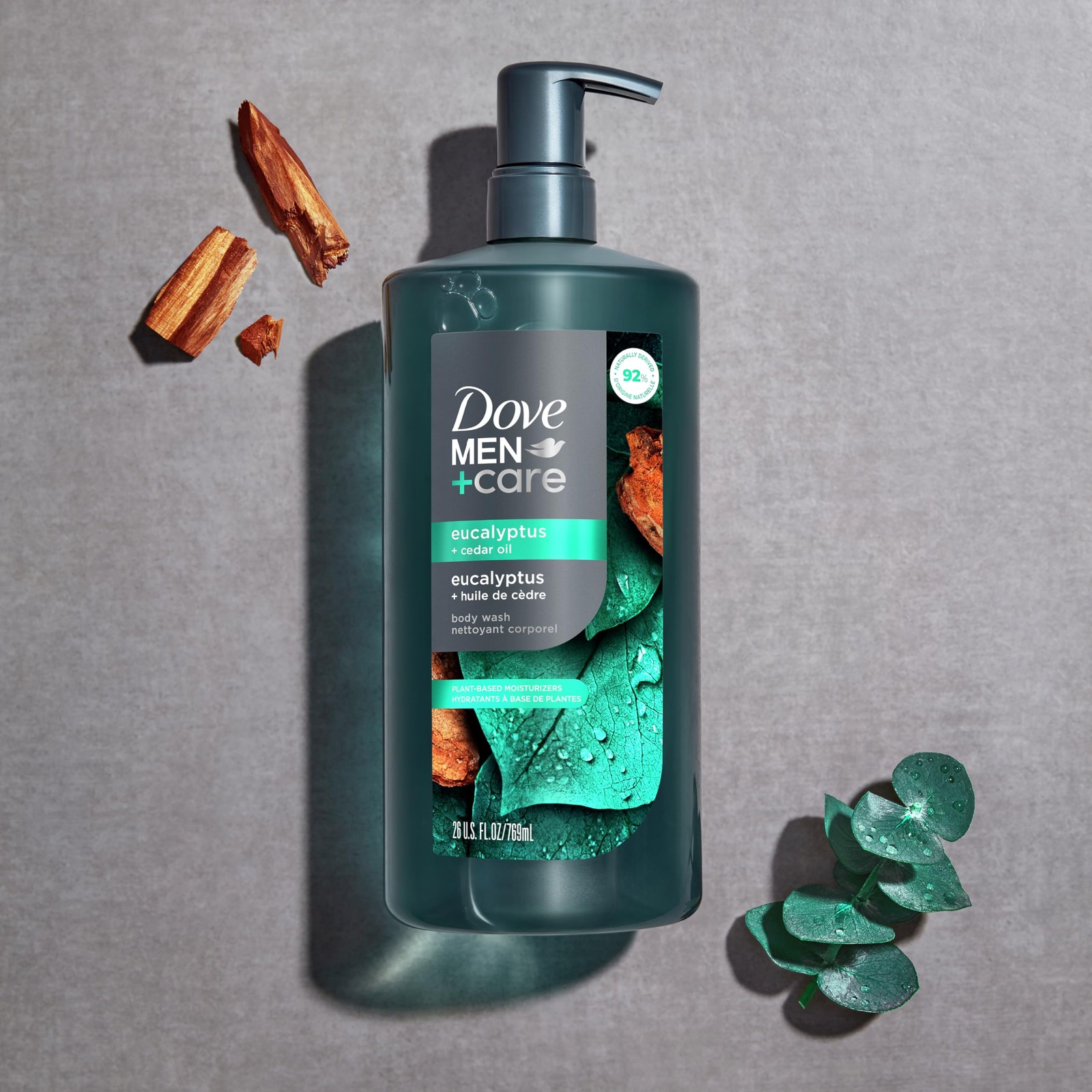 DOVE MEN + CARE Body Wash Eucalyptus & Cedar Oil 26 Fl Oz (Pack of 1), Green