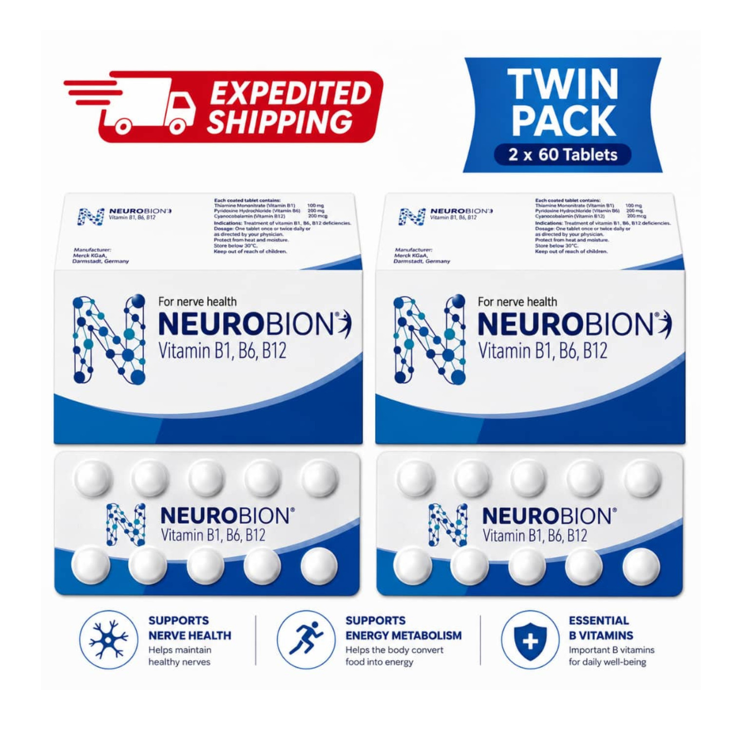 Neurobion B1 B6 B12 Nerve Support Tablets (60 x 2) Helps in Numbness & Tingling