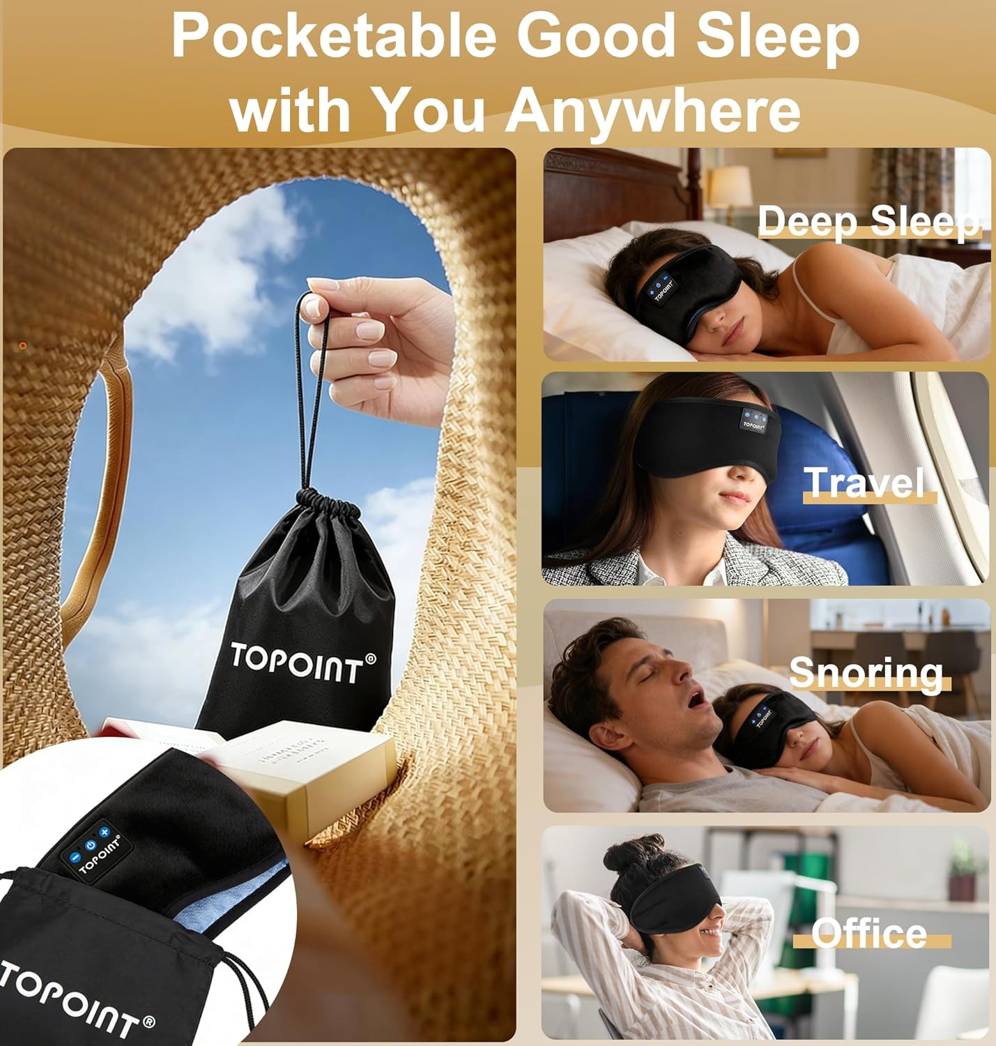 TOPOINT Sleep Mask with Headphones Bluetooth 5.4 Wireless, Sleep Headphones Earp