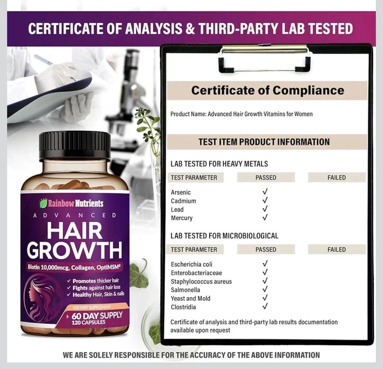 Hair Growth Complex | Biotin Collagen Supplement Prevents Hair Loss & Improves