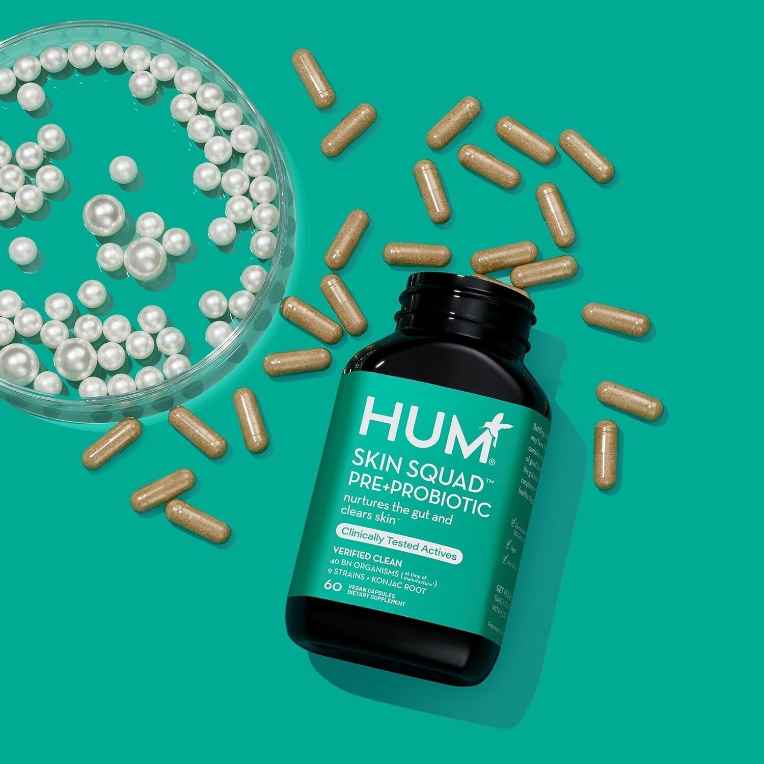 HUM Skin Squad – Probiotic Supplement for Clear Skin & Gut Health – 60-Count
