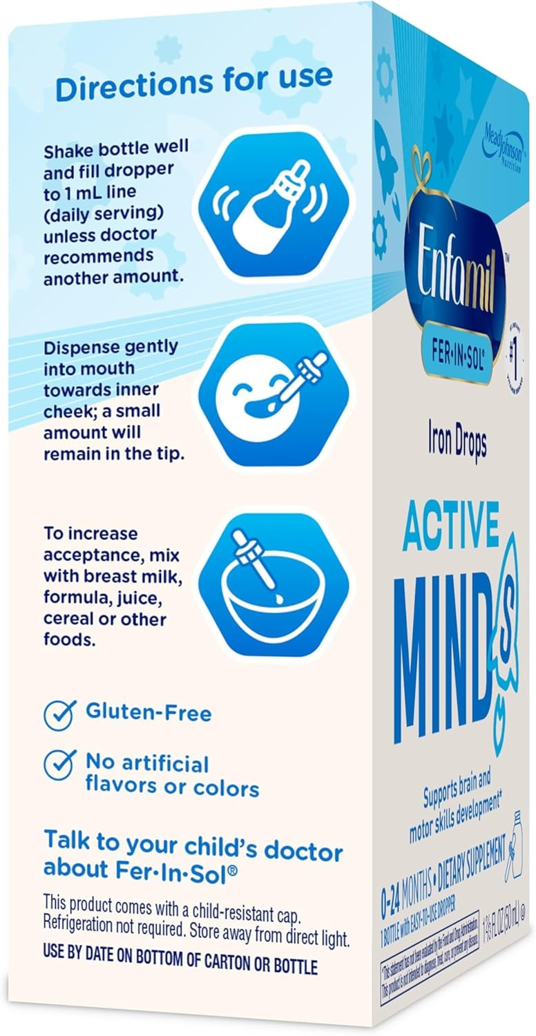 Enfamil Fer-In-Sol Iron Drops 50mL Active Minds Baby Supplement 0-24 Months