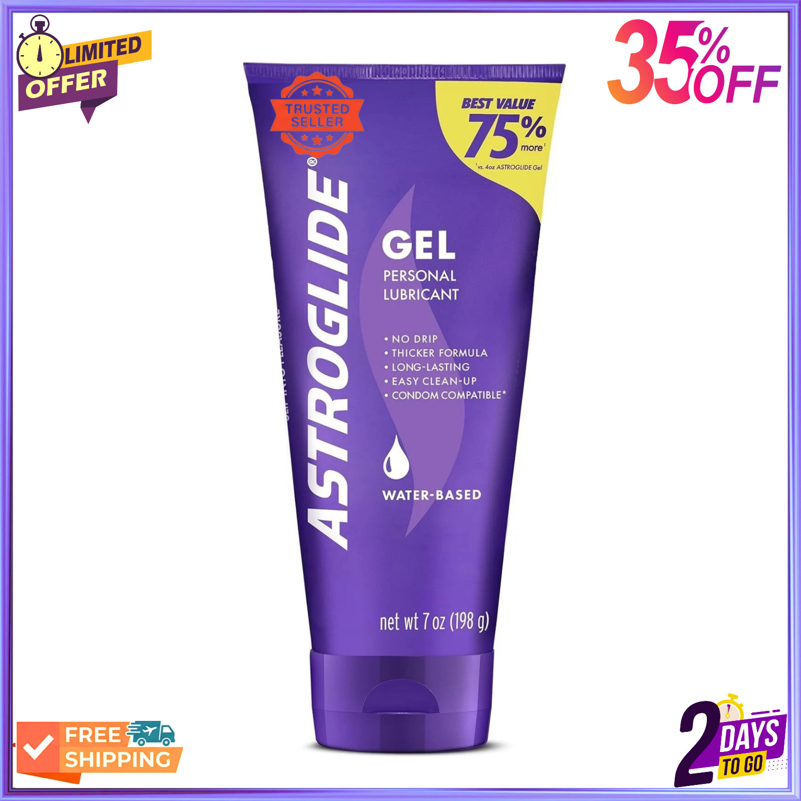 Astroglide Water Based Personal Lubricant Gel 7oz Long Lasting Toy Safe