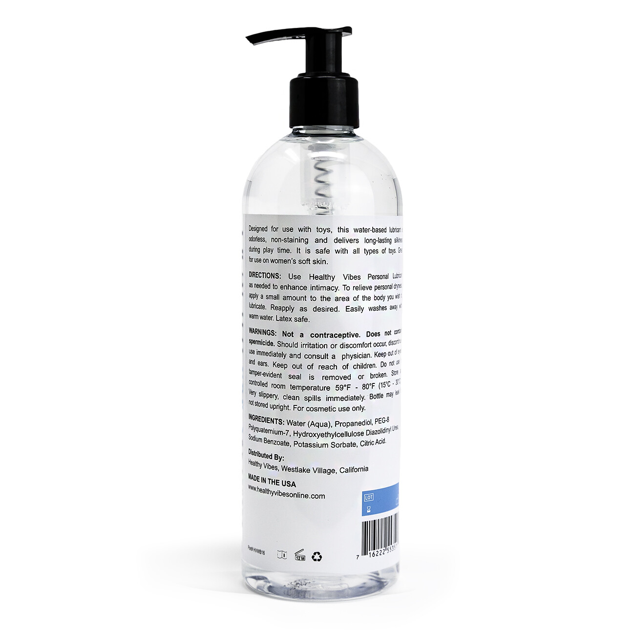 Water Based Personal Lubricant 16 oz by Healthy Vibes Intimate Lube for Couples