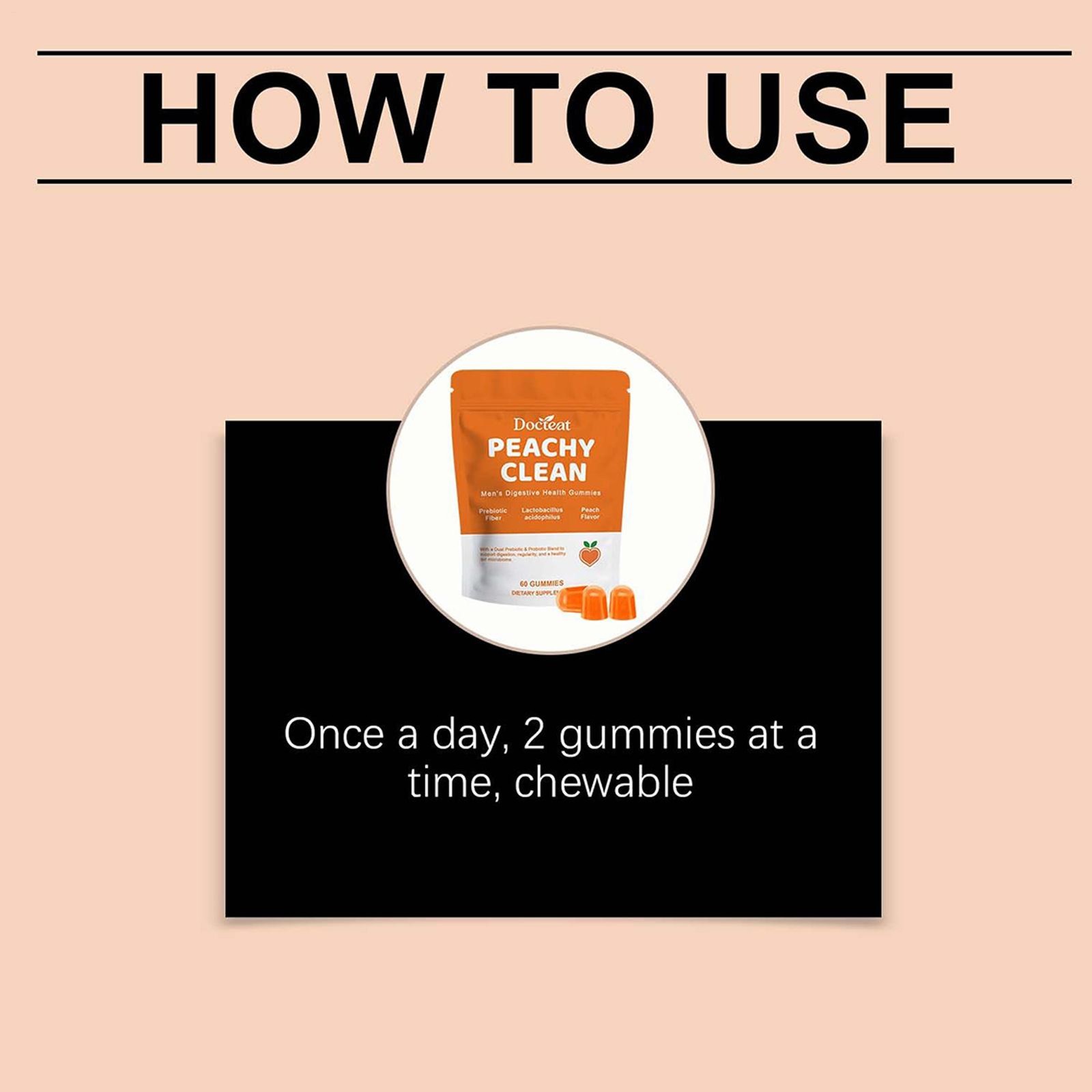 Peachy Clean Prebiotic Fiber Gummy, Clean Fiber Gummies for Men