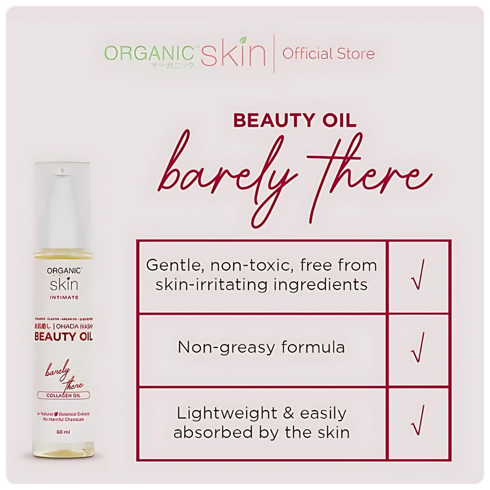 Organic Skin Japan Intimate Beauty Oil – Barely There Collagen Oil 60ml