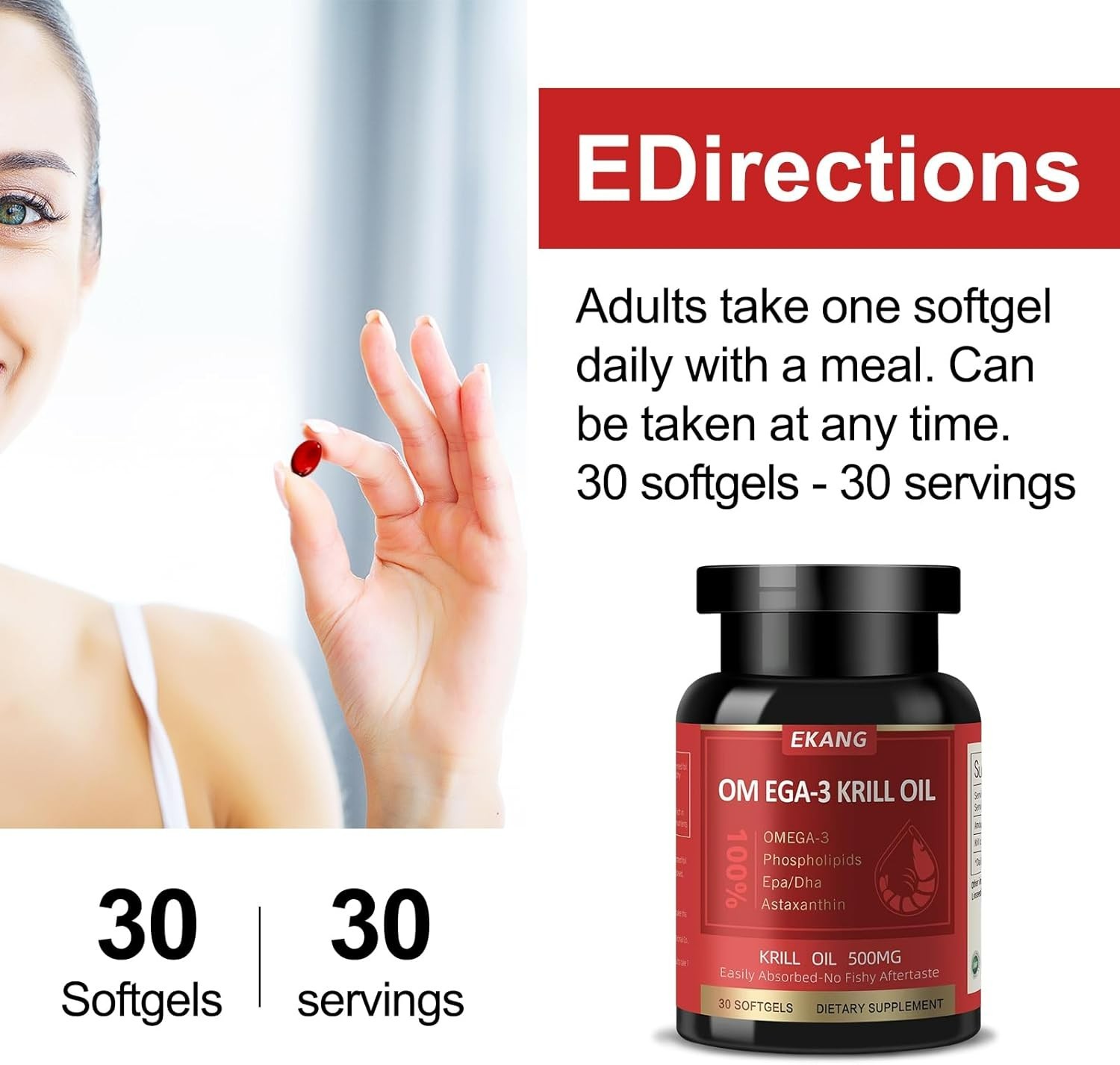 60 Count Omega 3 Krill Oil – Antioxidant Joint & Heart Health, No Fishy Taste