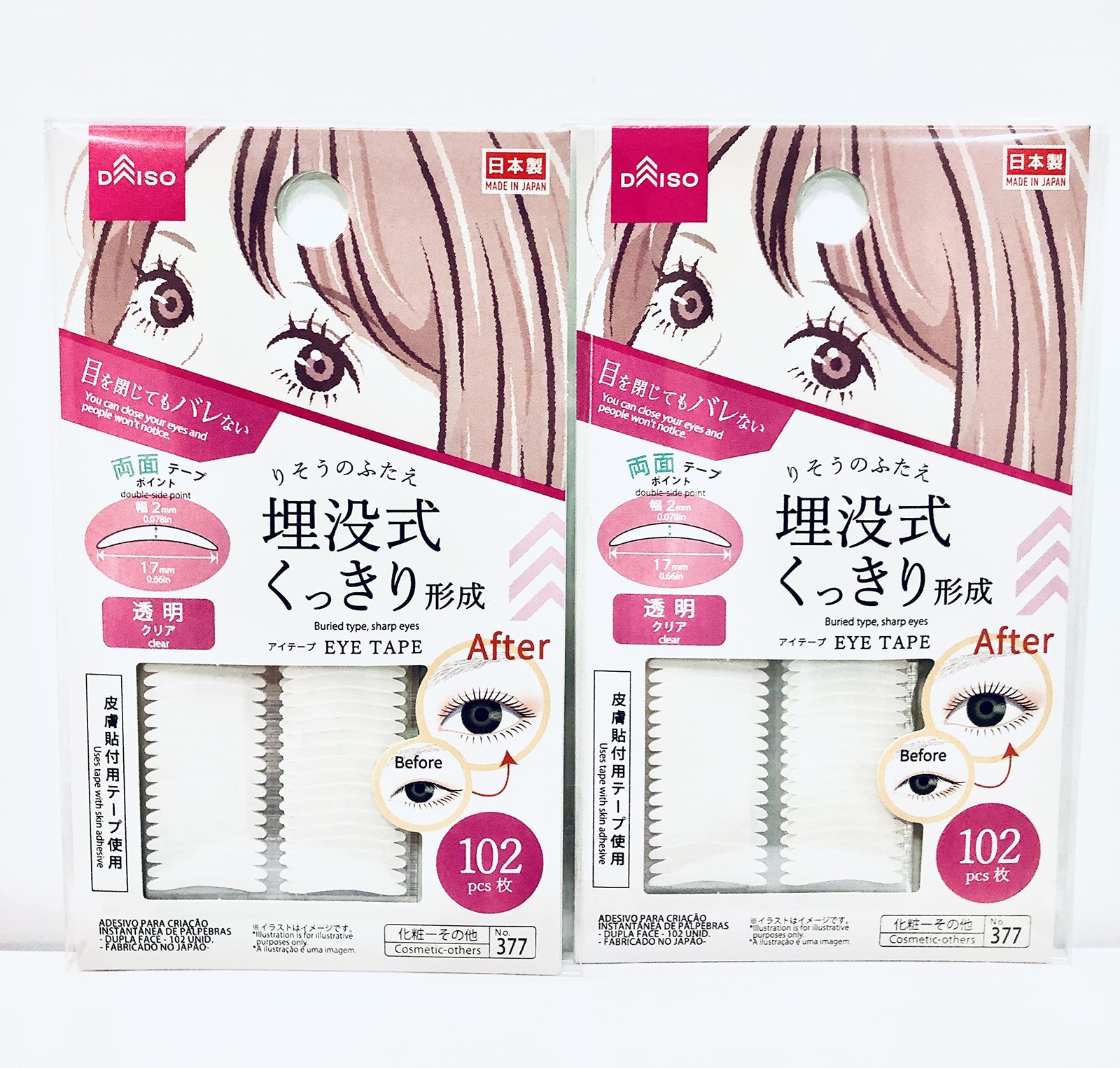 Daiso Japan Double Folded Eyelid Tape Clear 102pcs Double Sided Adhesive 0.66…