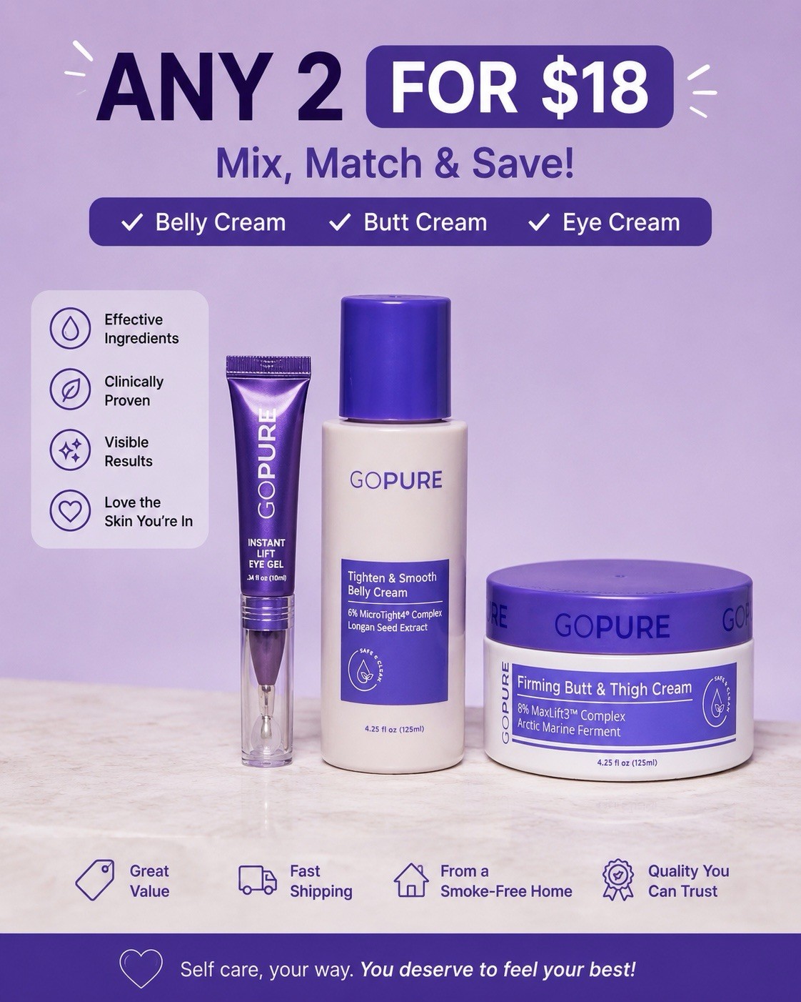 Mix & Match Any 2 for $18 goPure Belly, Butt & Thigh or Eye Gel Bundle | New